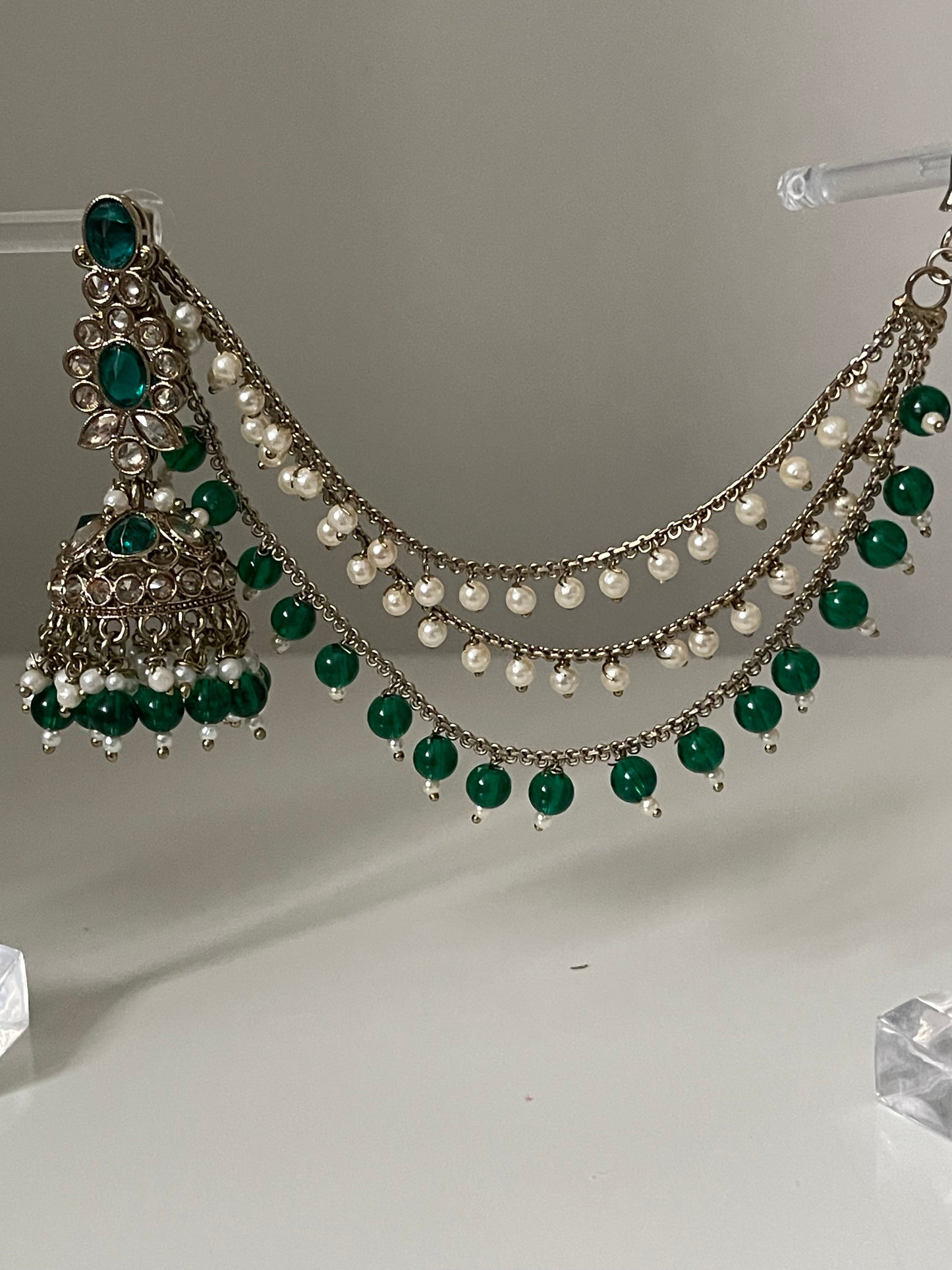 Green Jhumka Earrings with Saharey