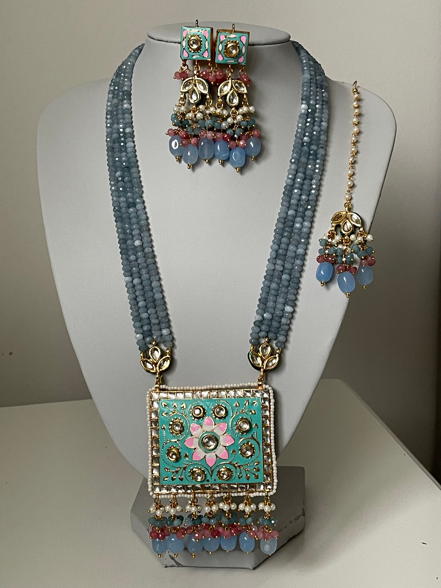 Blue Meenakari Kundan Mala/ long haar Set