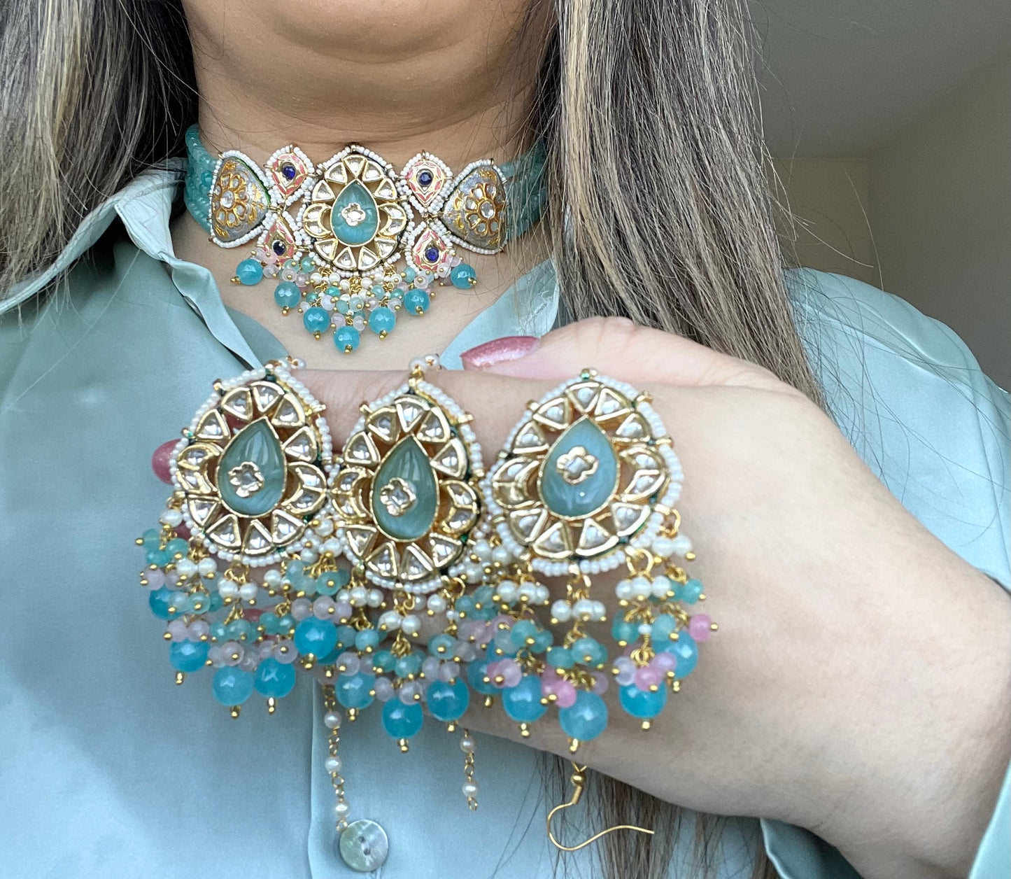 Turquoise Kundan Set