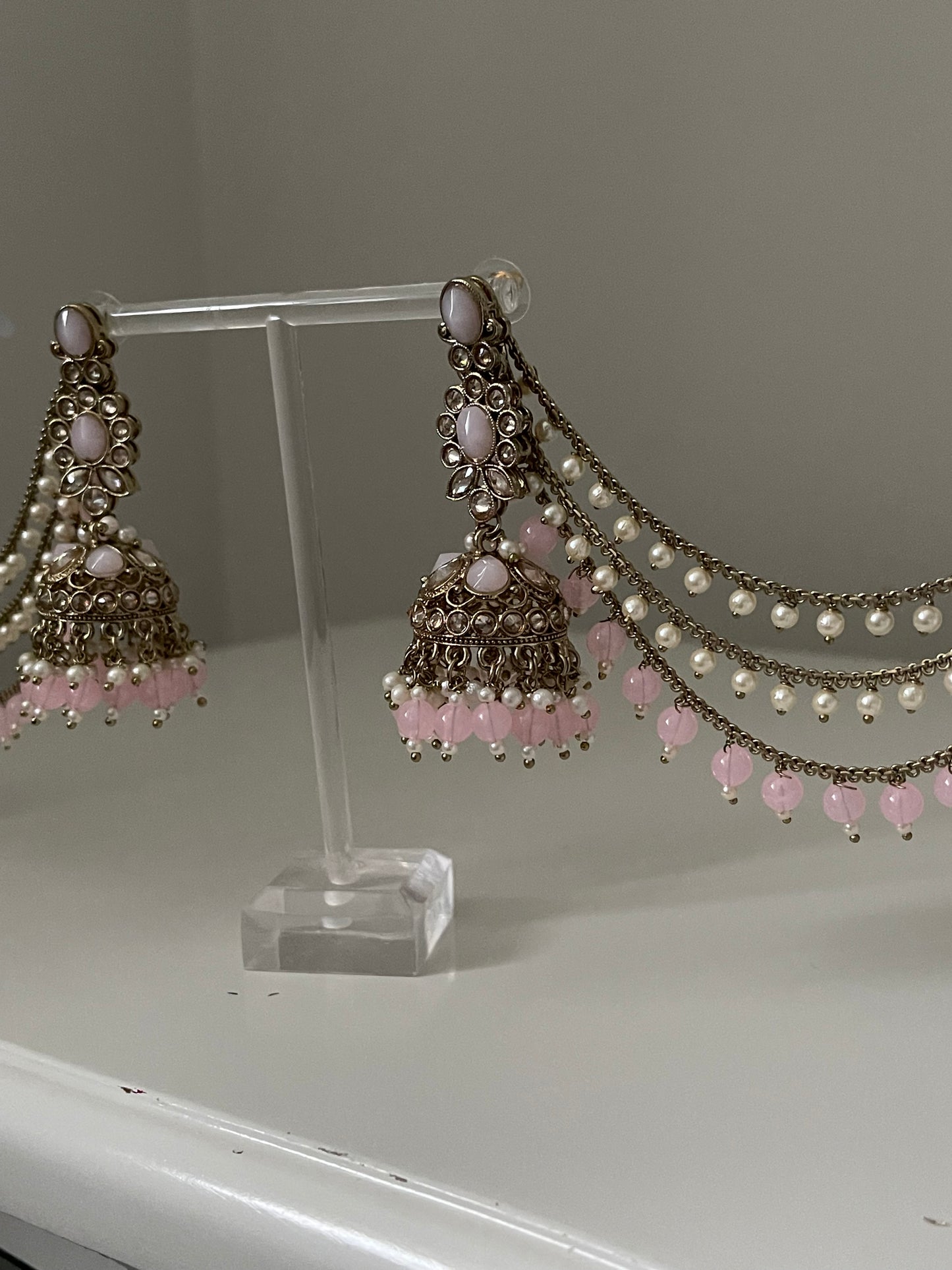 Pink Jhumka Earrings with Saharey