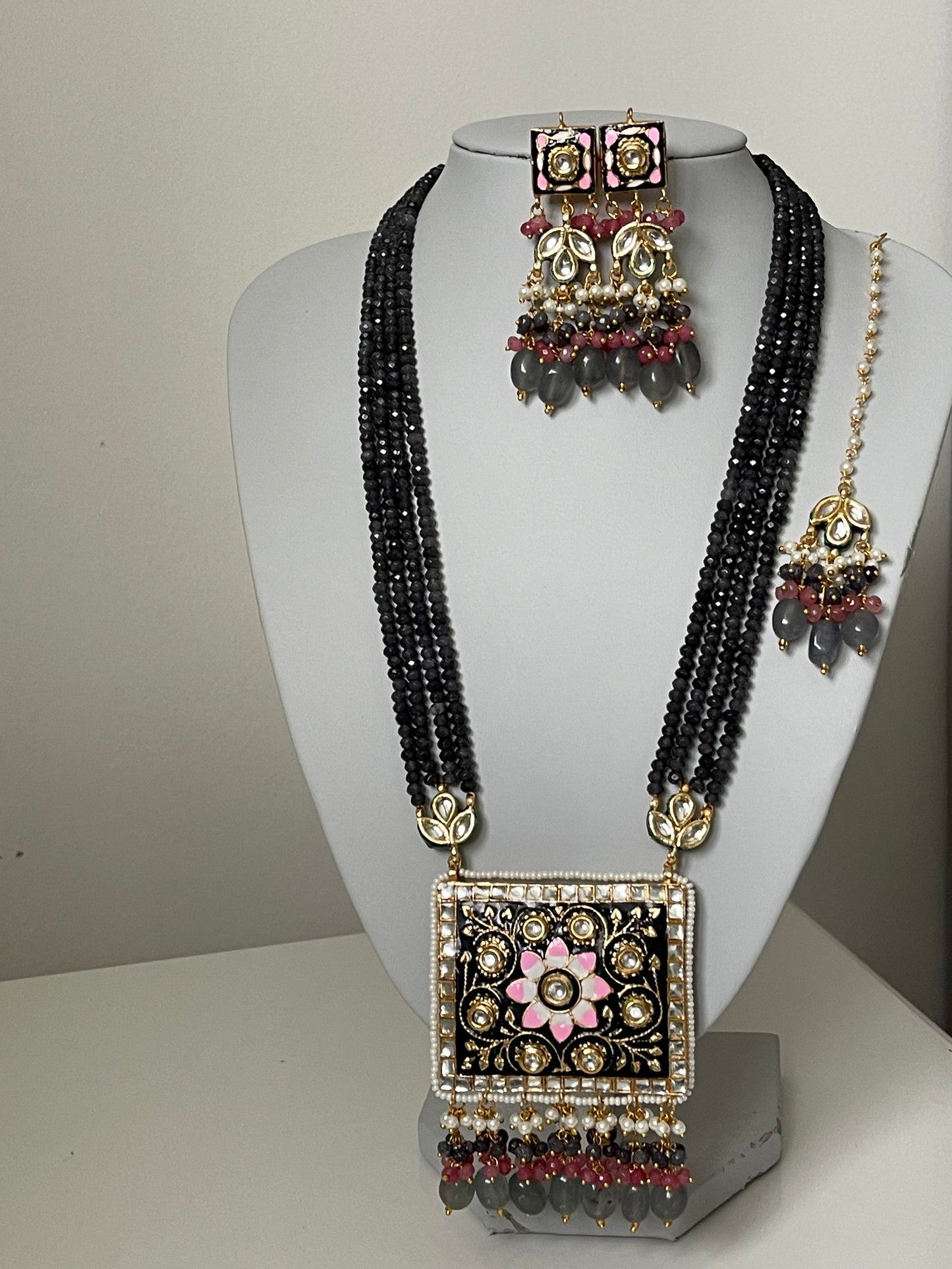 Purple Meenakari Kundan Mala/ Long Haar Set