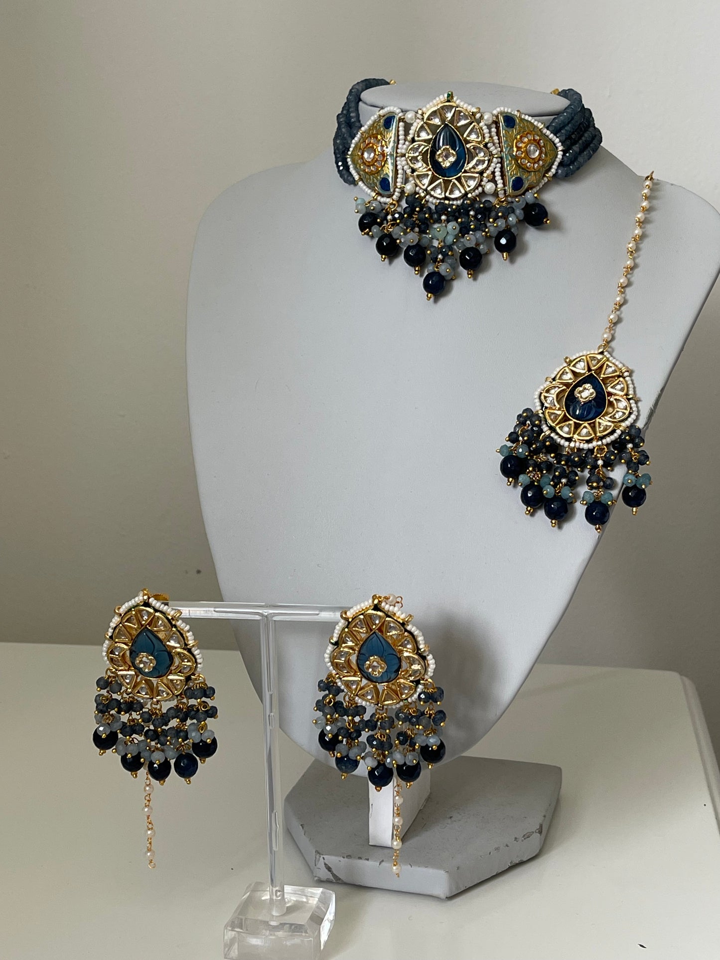 Navy Blue Kundan Set