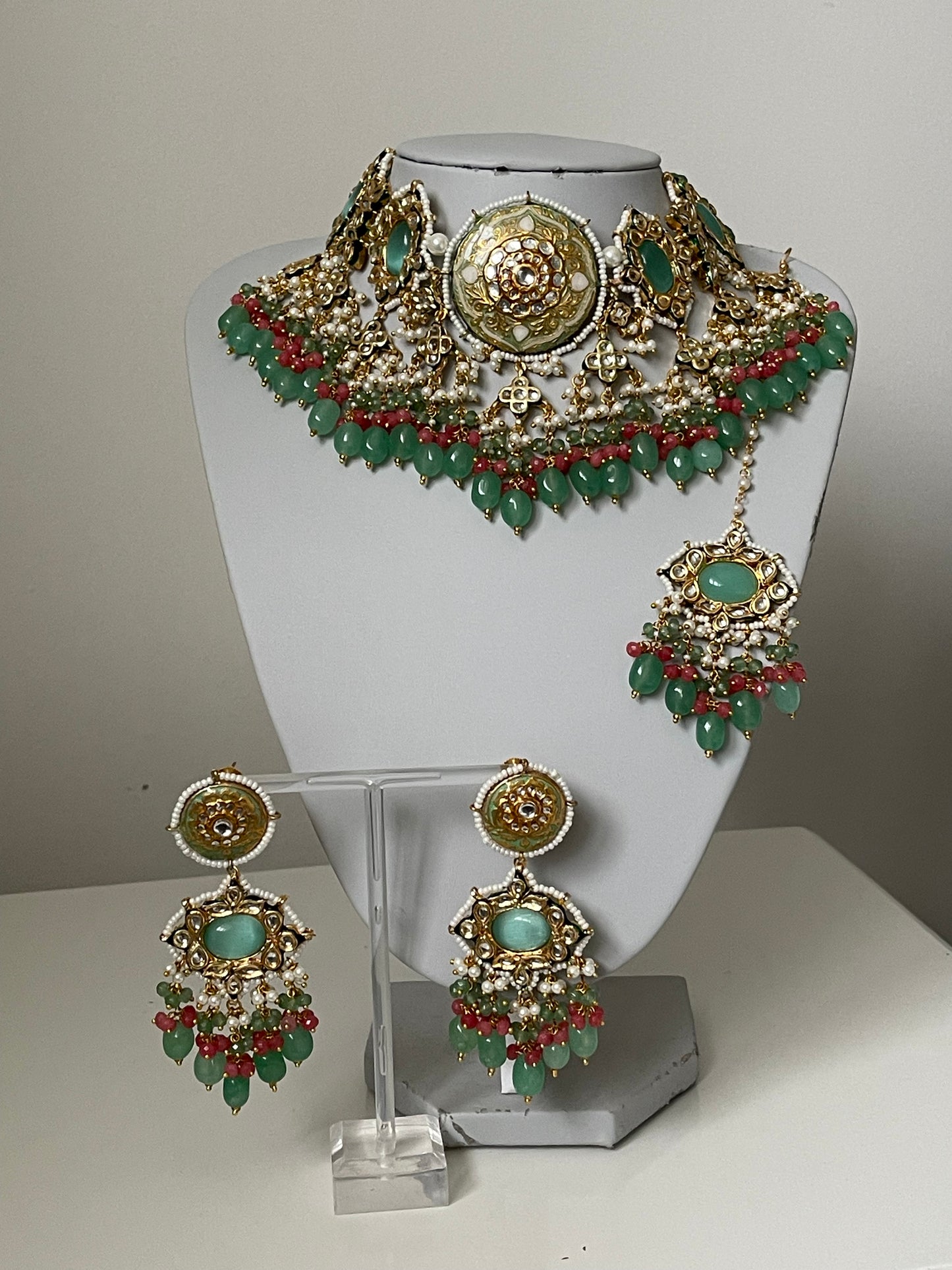 Bridal Jade Green and Peach Set
