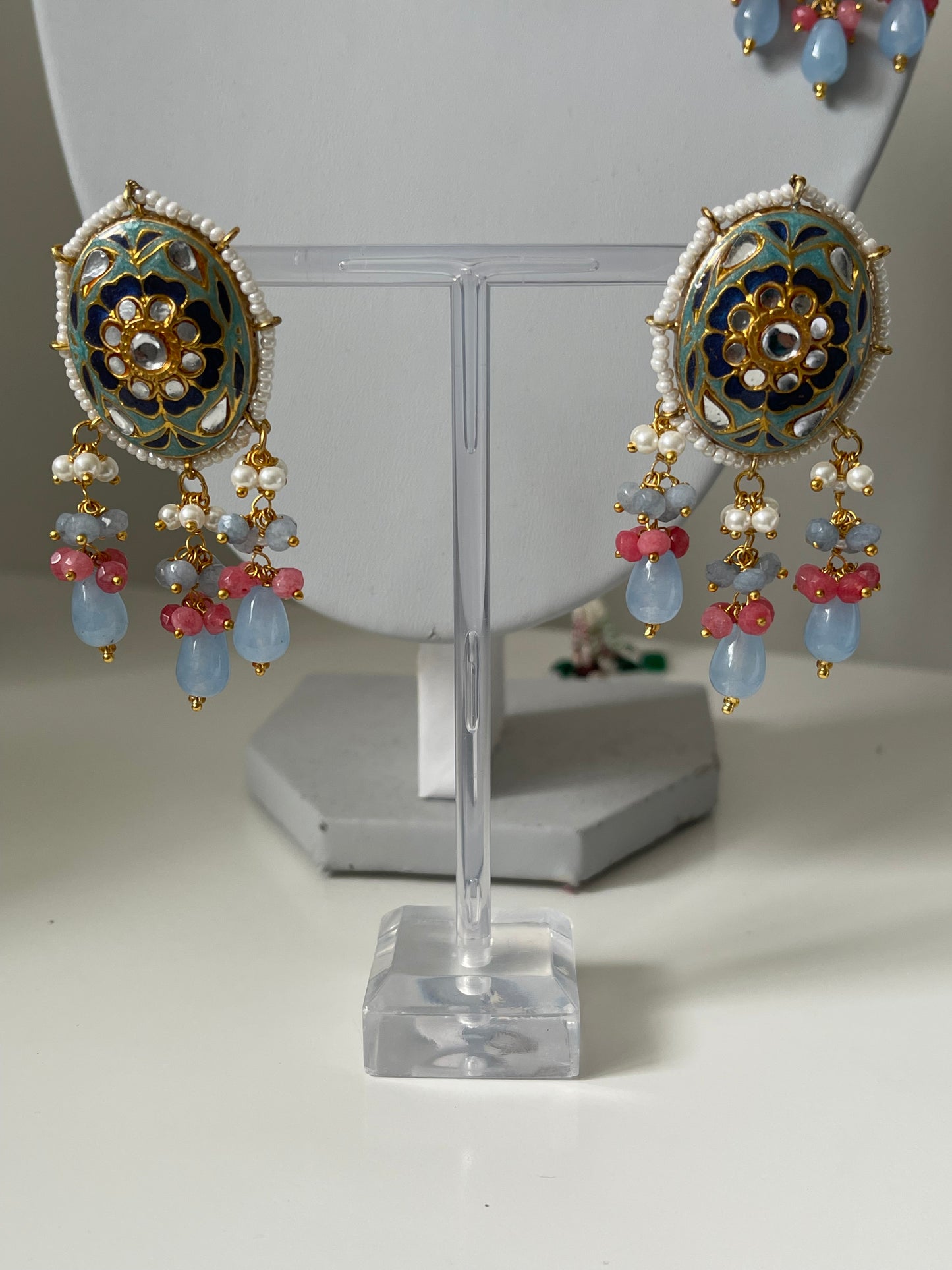 Blue/Grey Meenakari Kundan Set