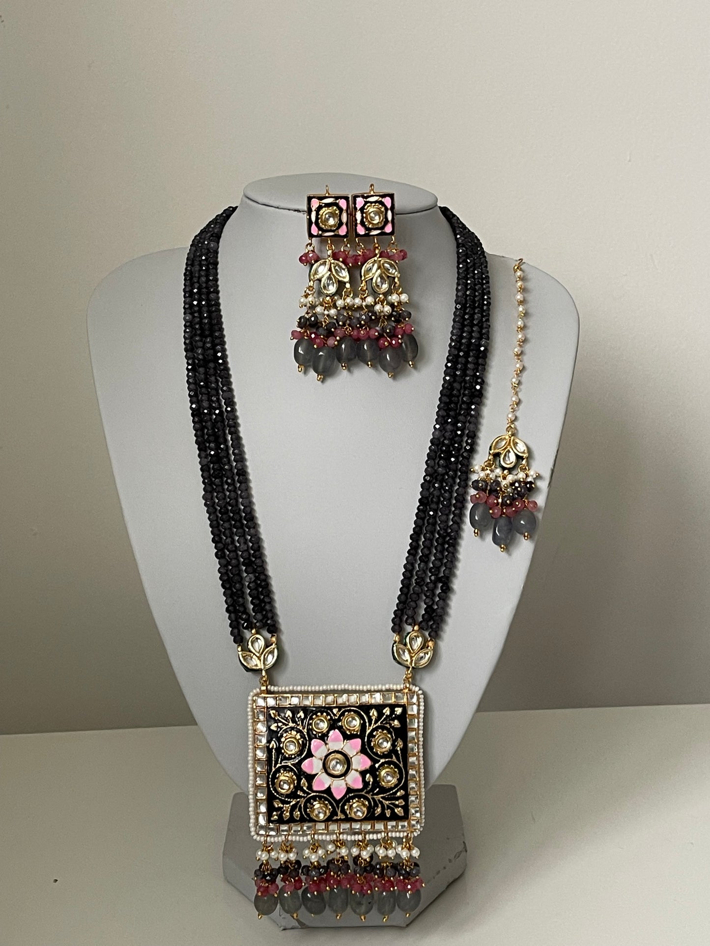 Purple Meenakari Kundan Mala/ Long Haar Set