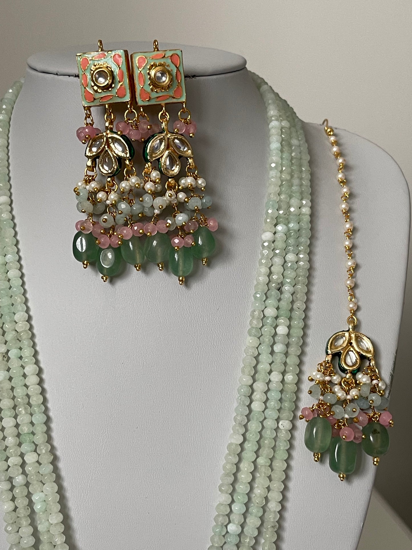 Mint Meenakari Kundan Mala/ Long Haar Set