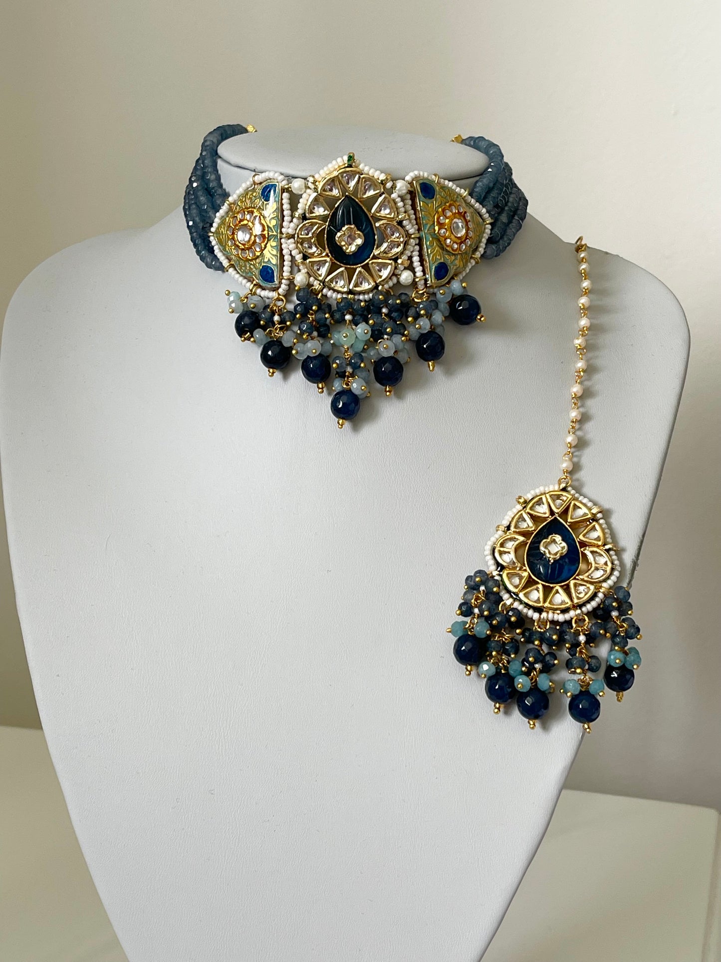 Navy Blue Kundan Set