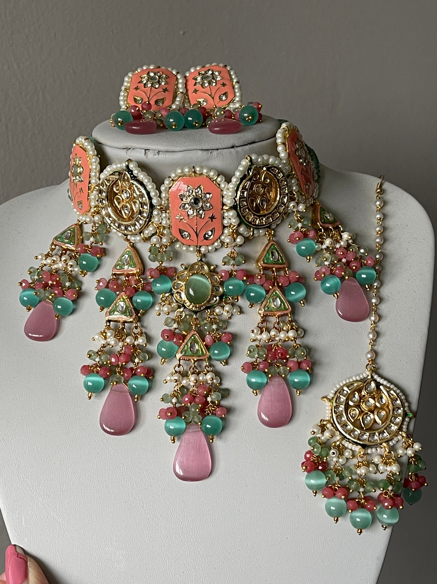 Pink & Mint Bridal Kundan Set