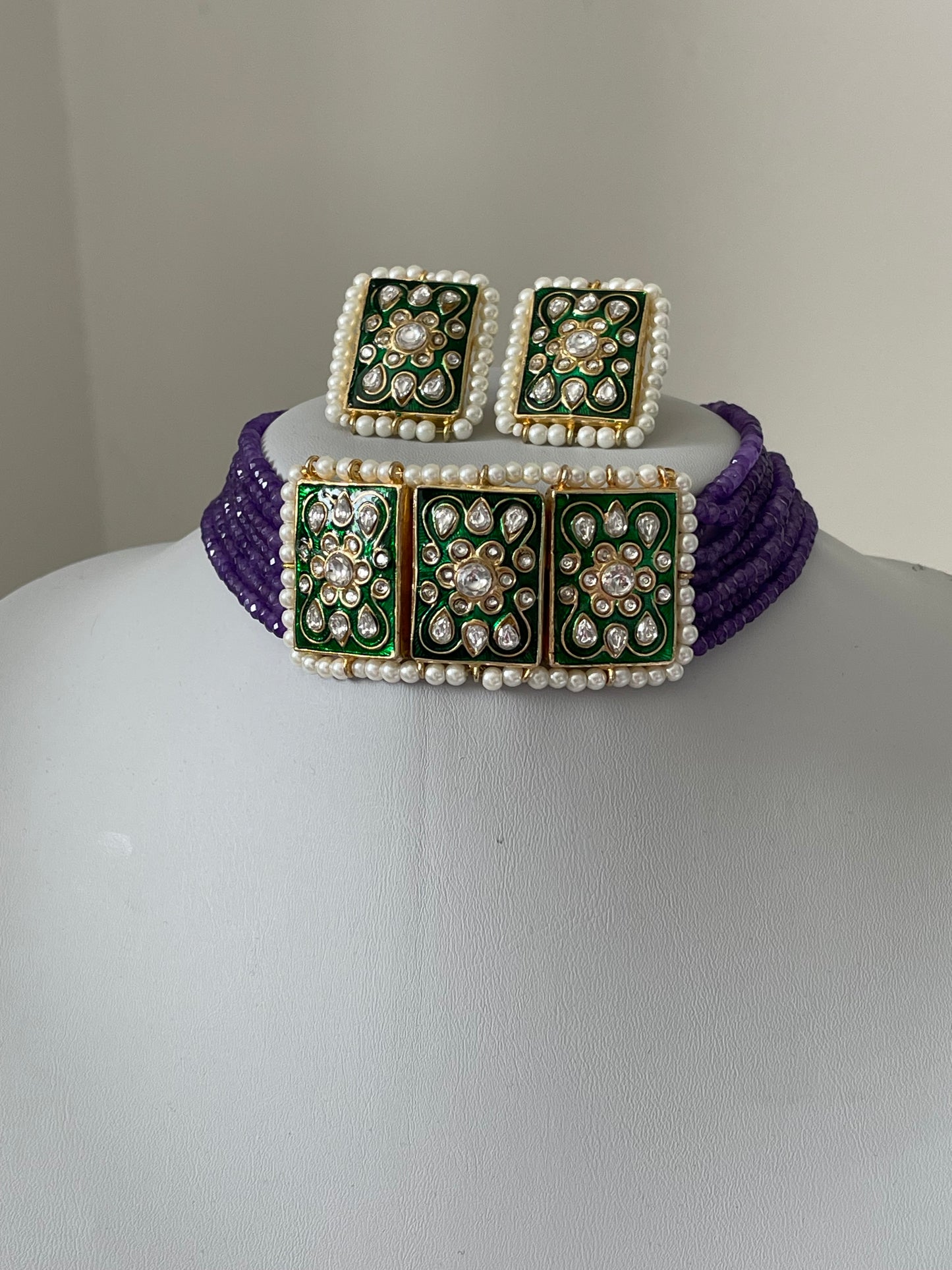 Simple Purple/ Green Kundan Set