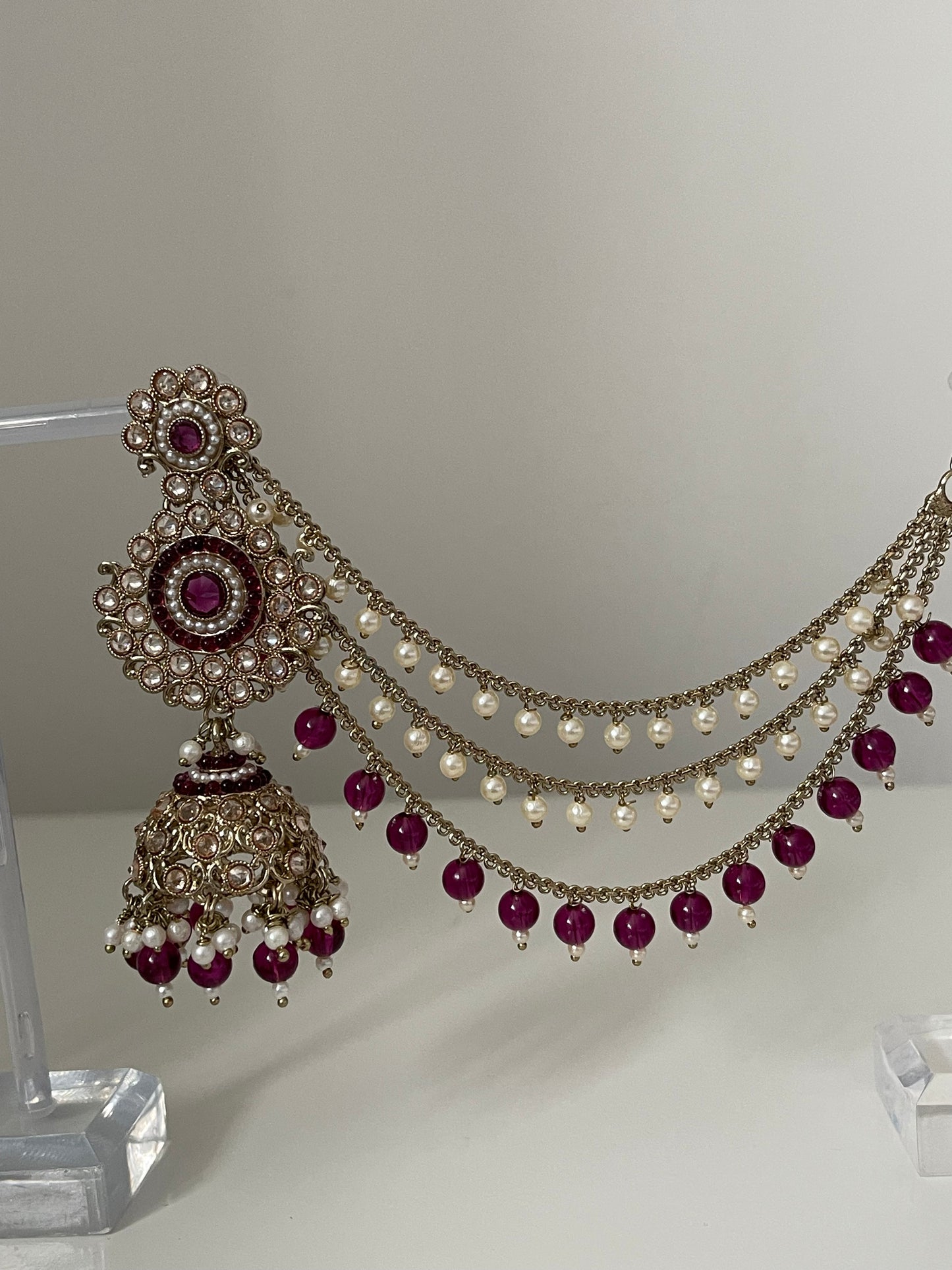 Purple Jhumka Saharey Earrings with Tikka