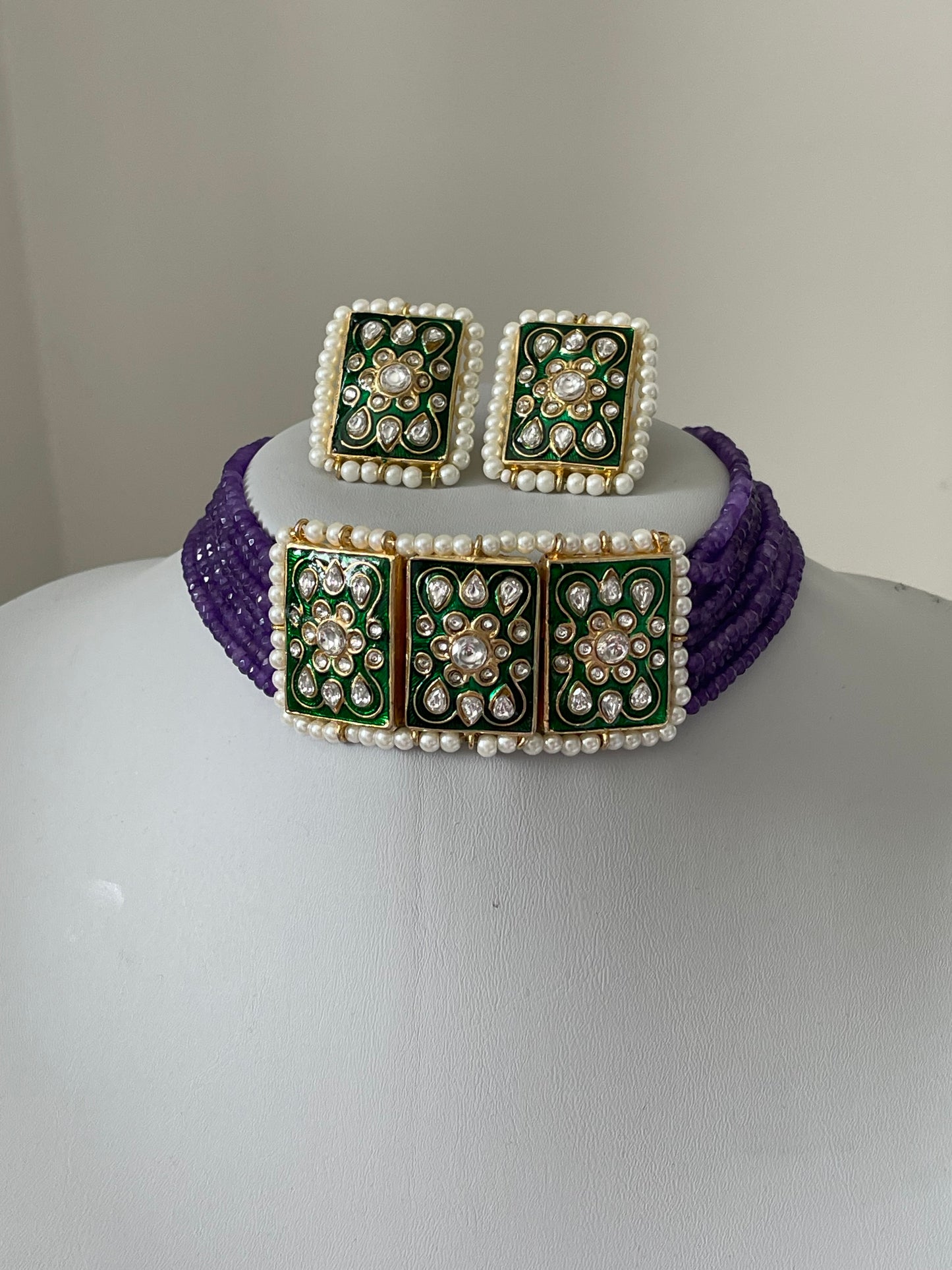 Simple Purple/ Green Kundan Set