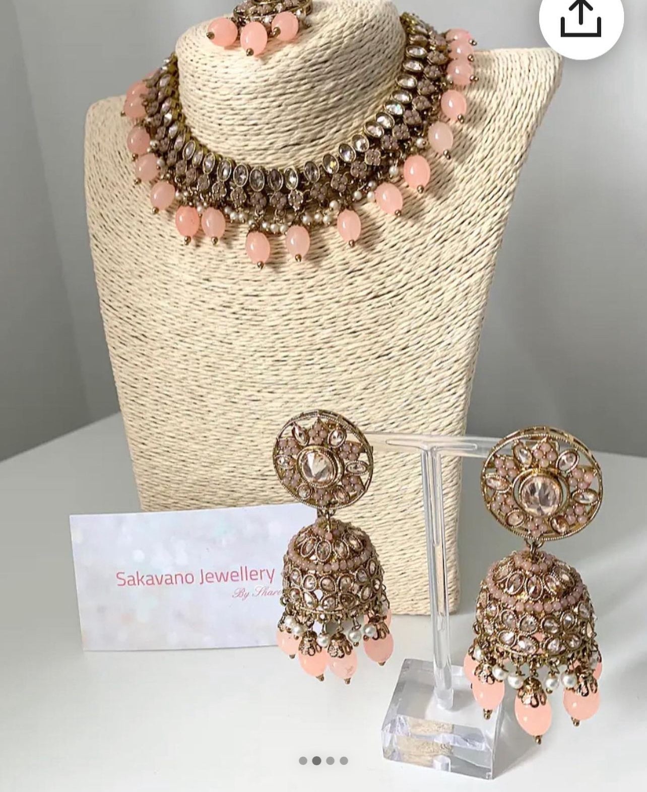 Peach and gold Polki Set with Jhumka & Tikka