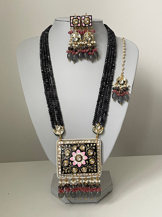 Purple Meenakari Kundan Mala/ Long Haar Set