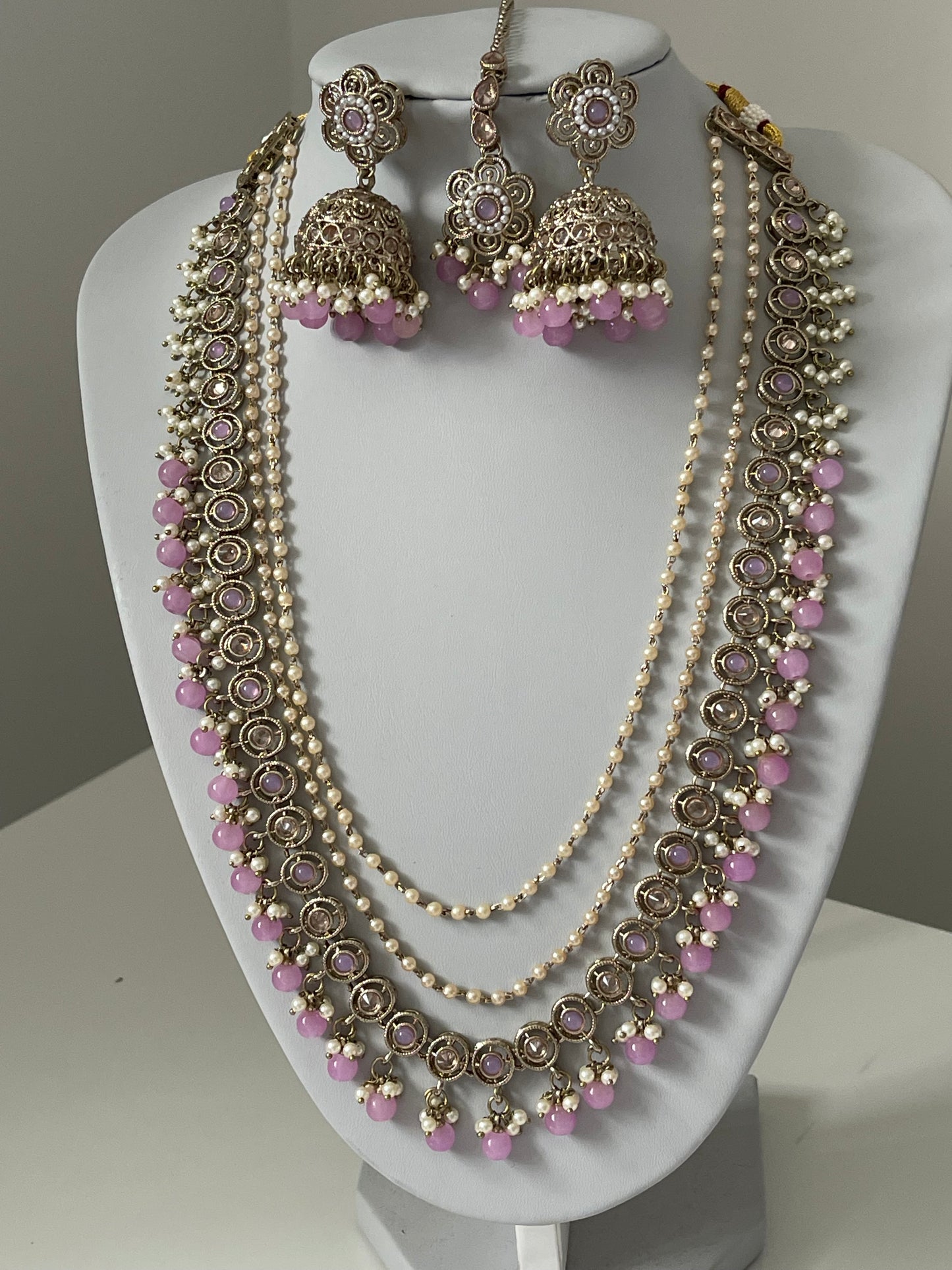 Lilac and Pearl Mala/ Long Haar Set