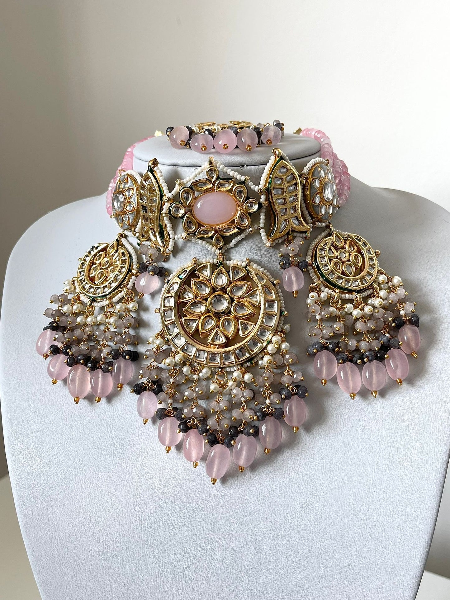 Bridal Pink & Blue Kundan Set