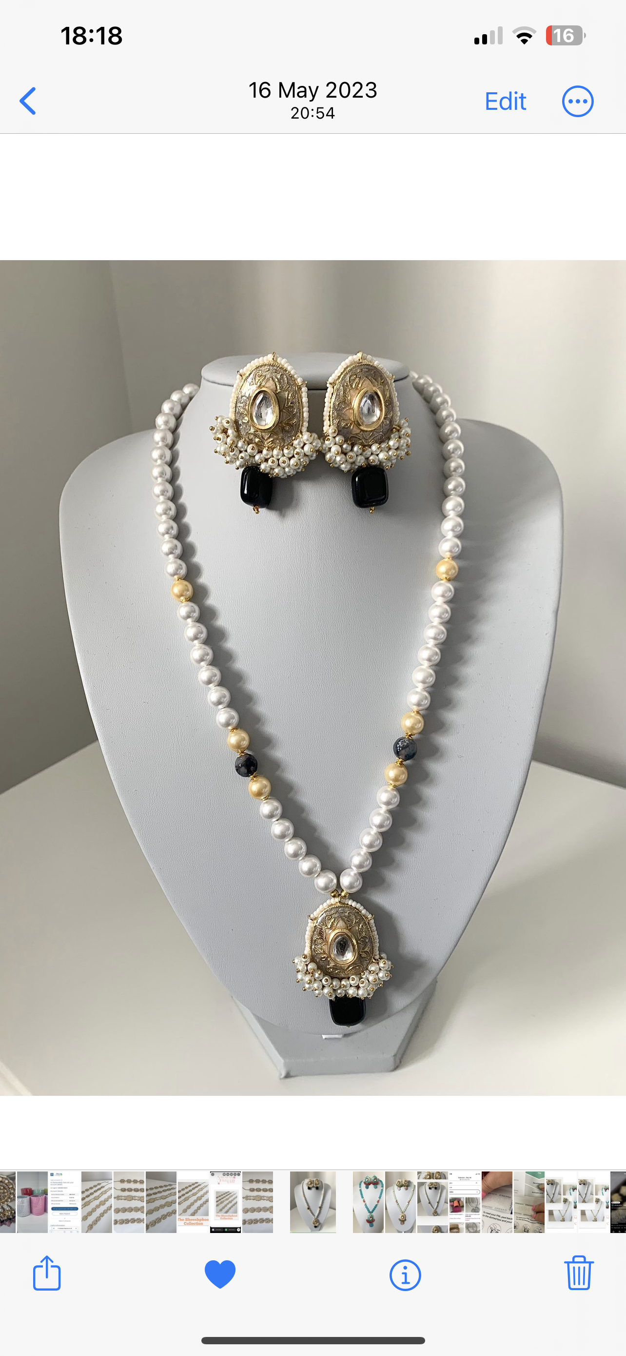 Black and White Kundan Mala with earrings