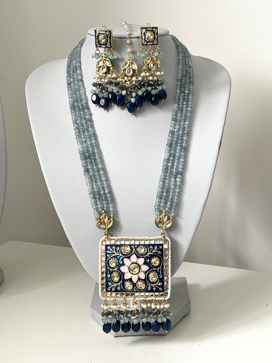 Blue Meenakari Kundan Mala/ long haar Set