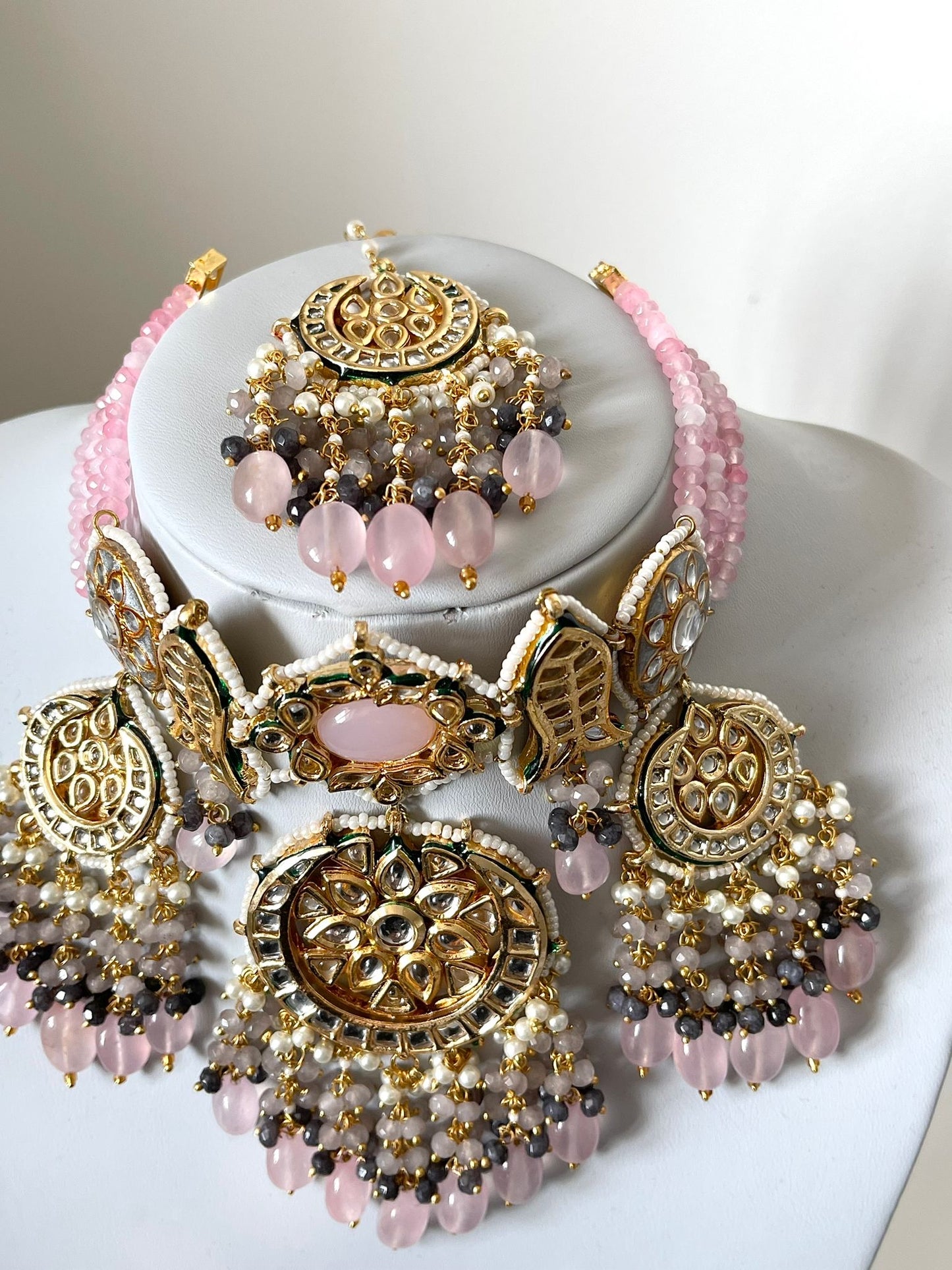 Bridal Pink & Blue Kundan Set