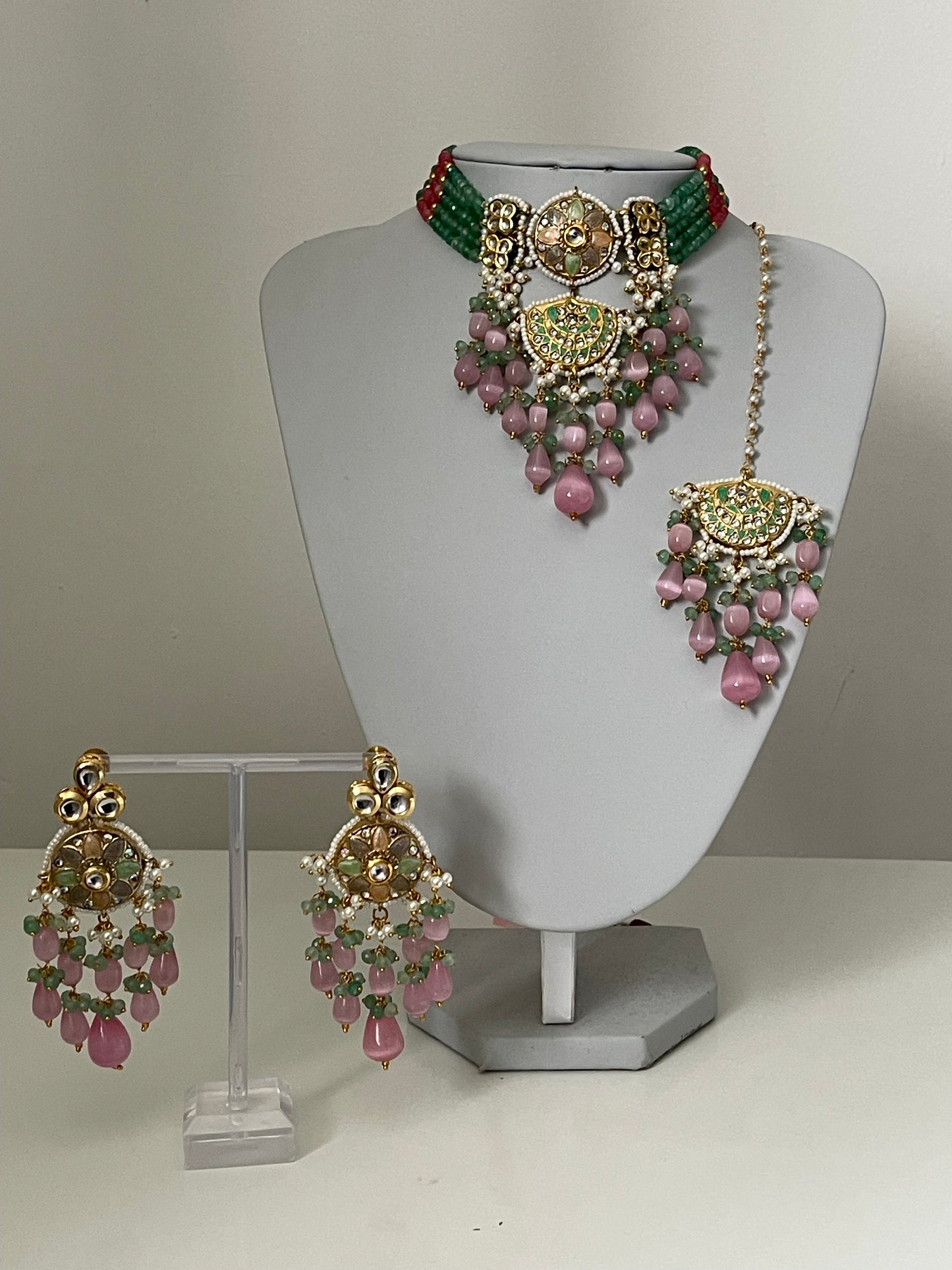 Mint/ Pink Kundan Set