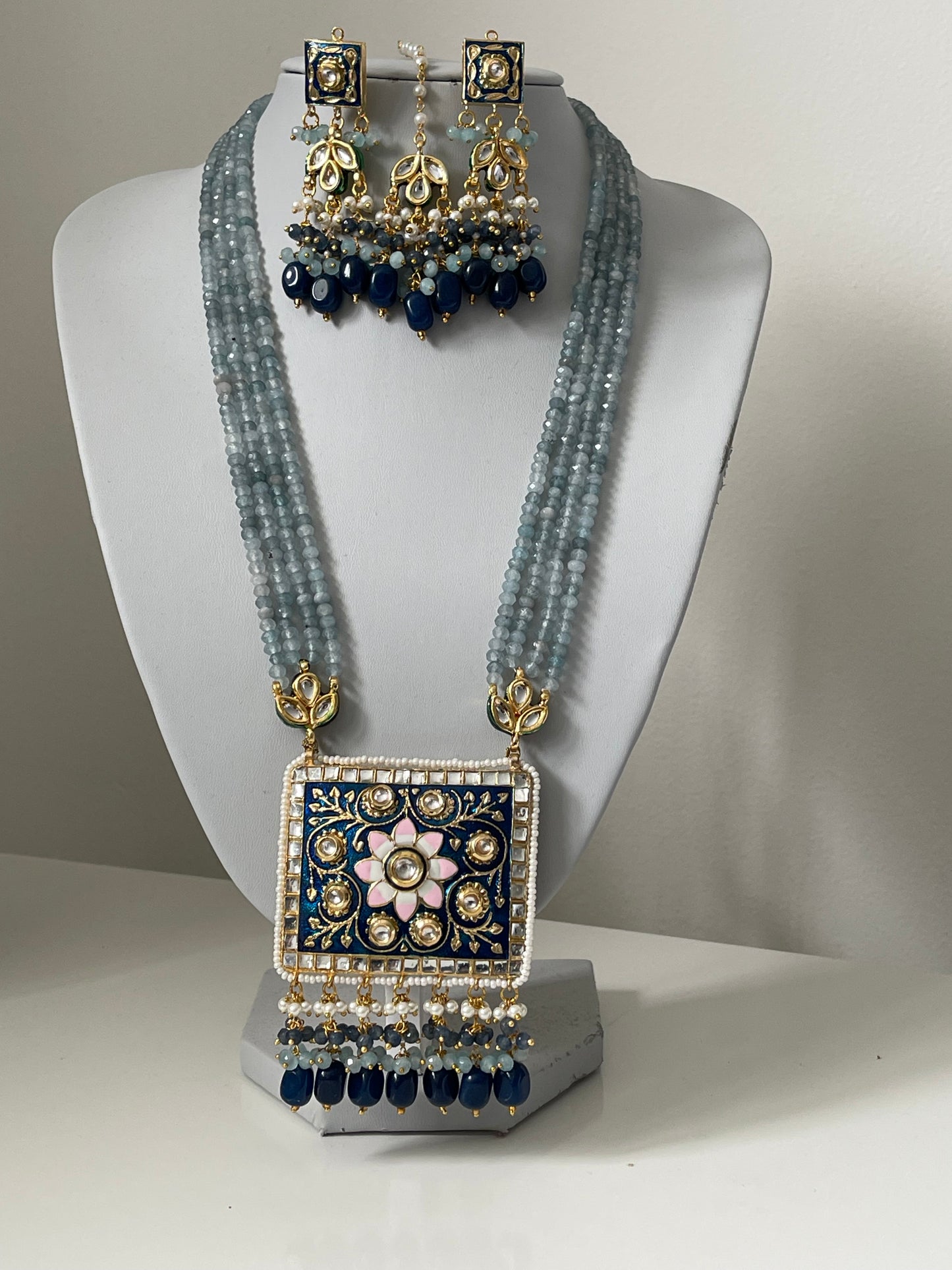 Blue Meenakari Kundan Mala/ long haar Set