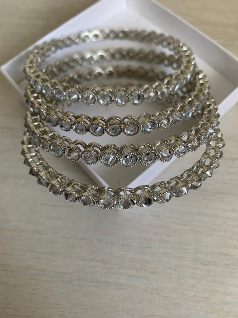 4 Silver Polki Bangles Set