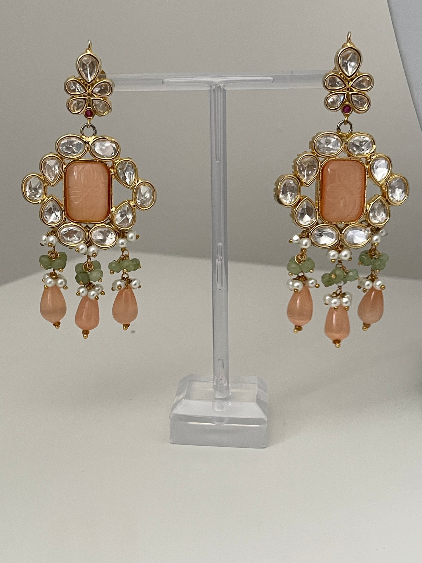 Peach and Mint Tyaani Kundan Set