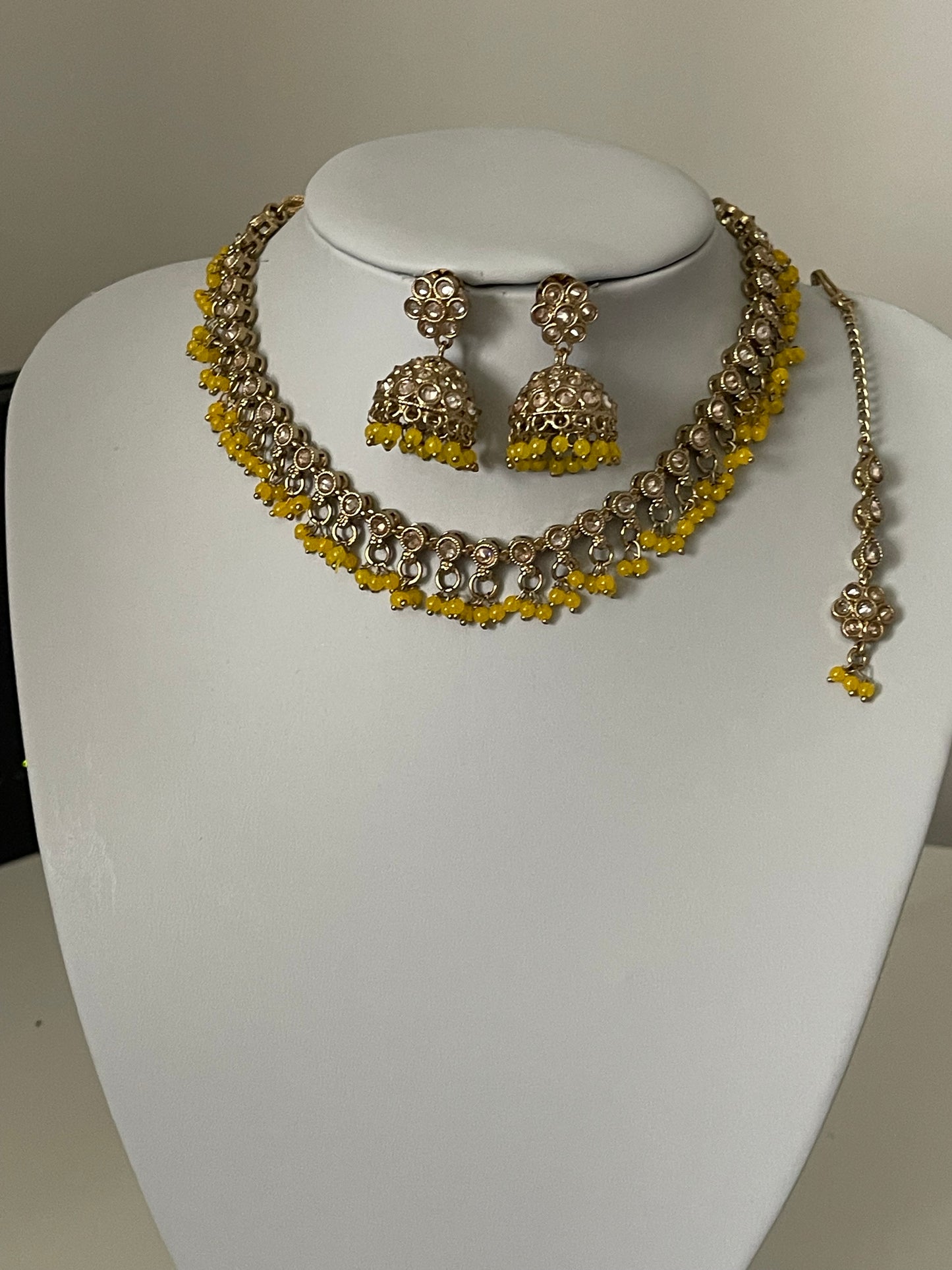 Yellow Choker Set with Jhumka Earrings