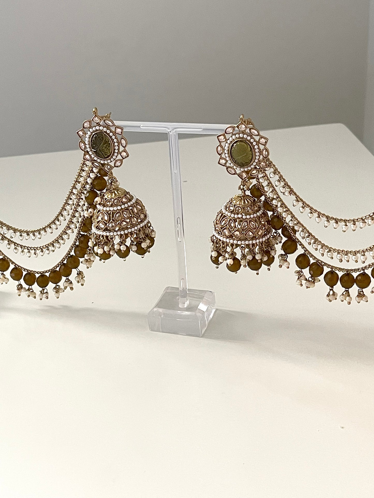 Multicoloured/ Lilac/Gold & Lime Green Jhumka Earrings and Saharey