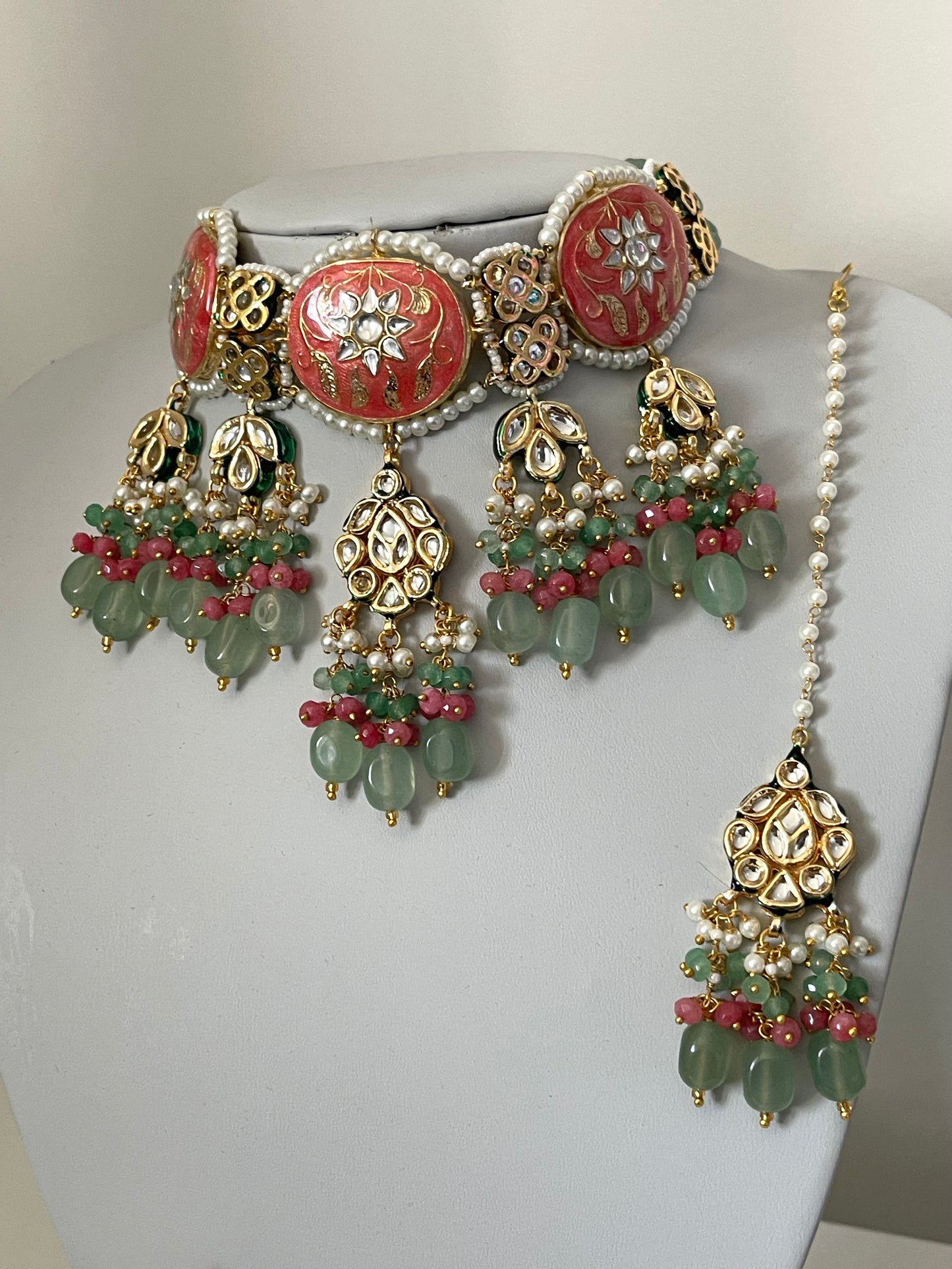 Peach and Mint Kundan Set