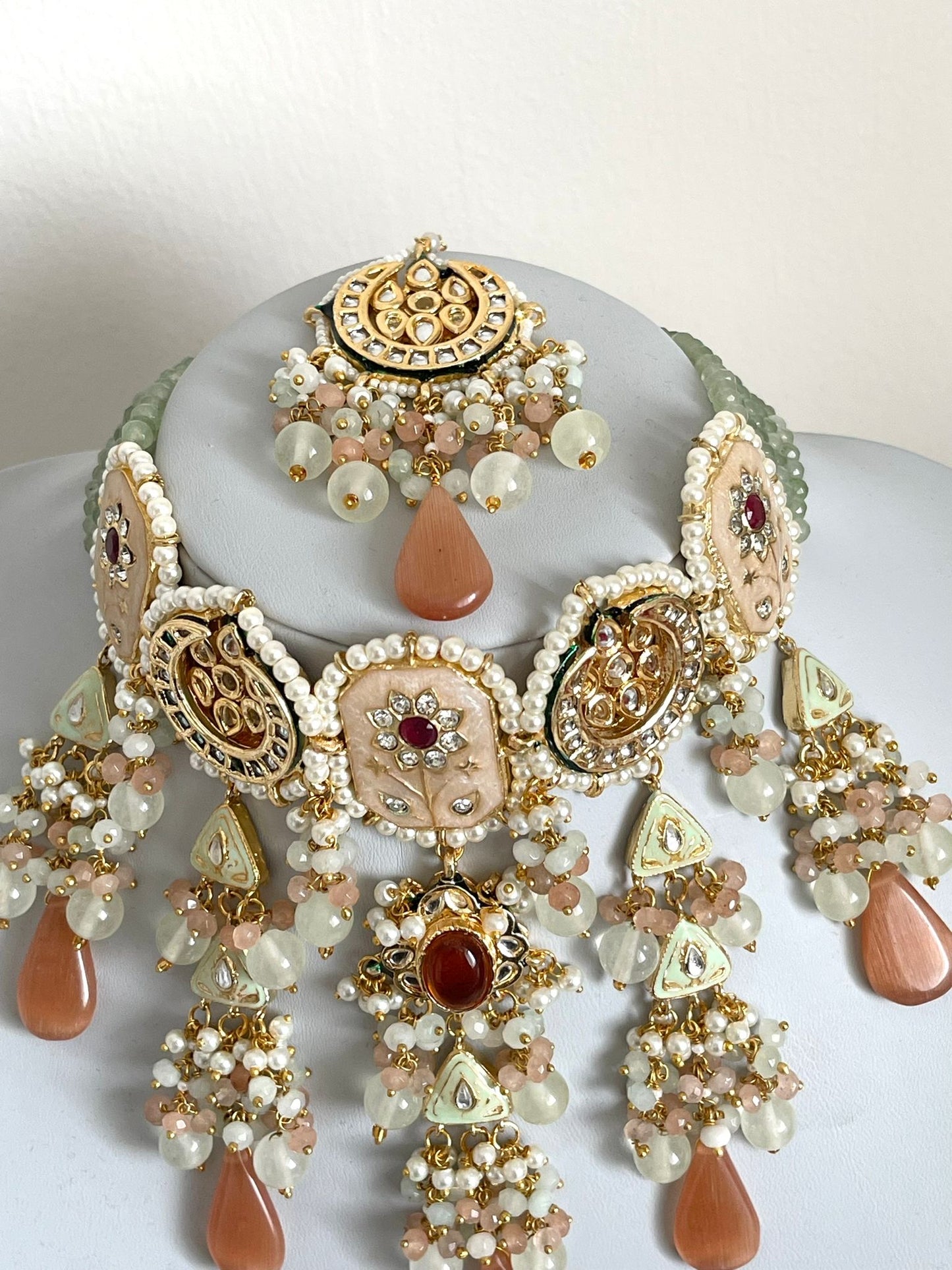 Pastel Peach & Mint Kundan Set