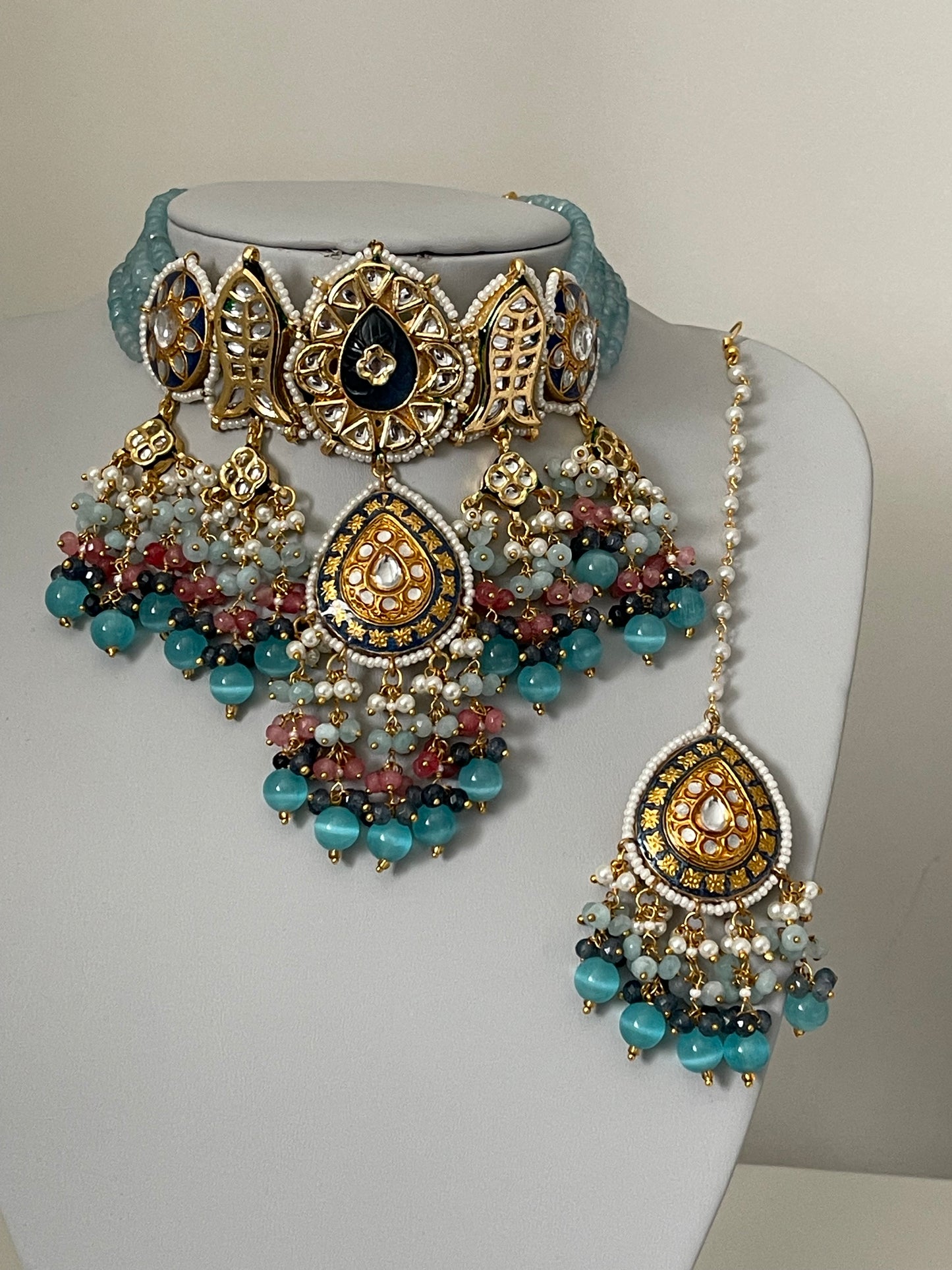 Blue Statement Kundan Set