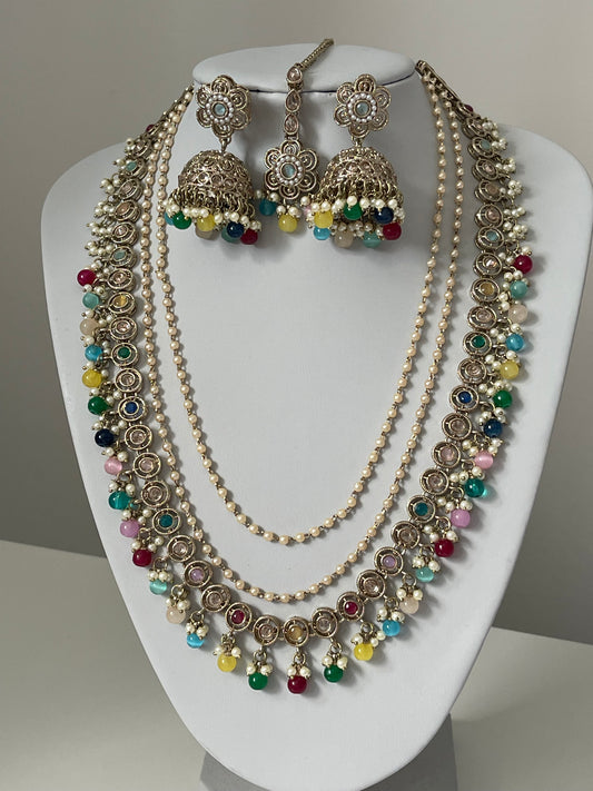 Multicoloured Pearl Mala/ Long Haar