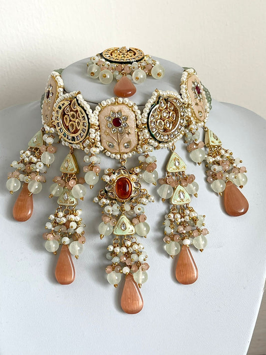 Pastel Peach & Mint Kundan Set