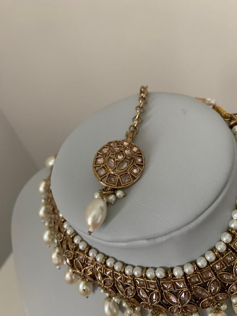 Gold Polki Set with Jhumka Earrings and Tikka