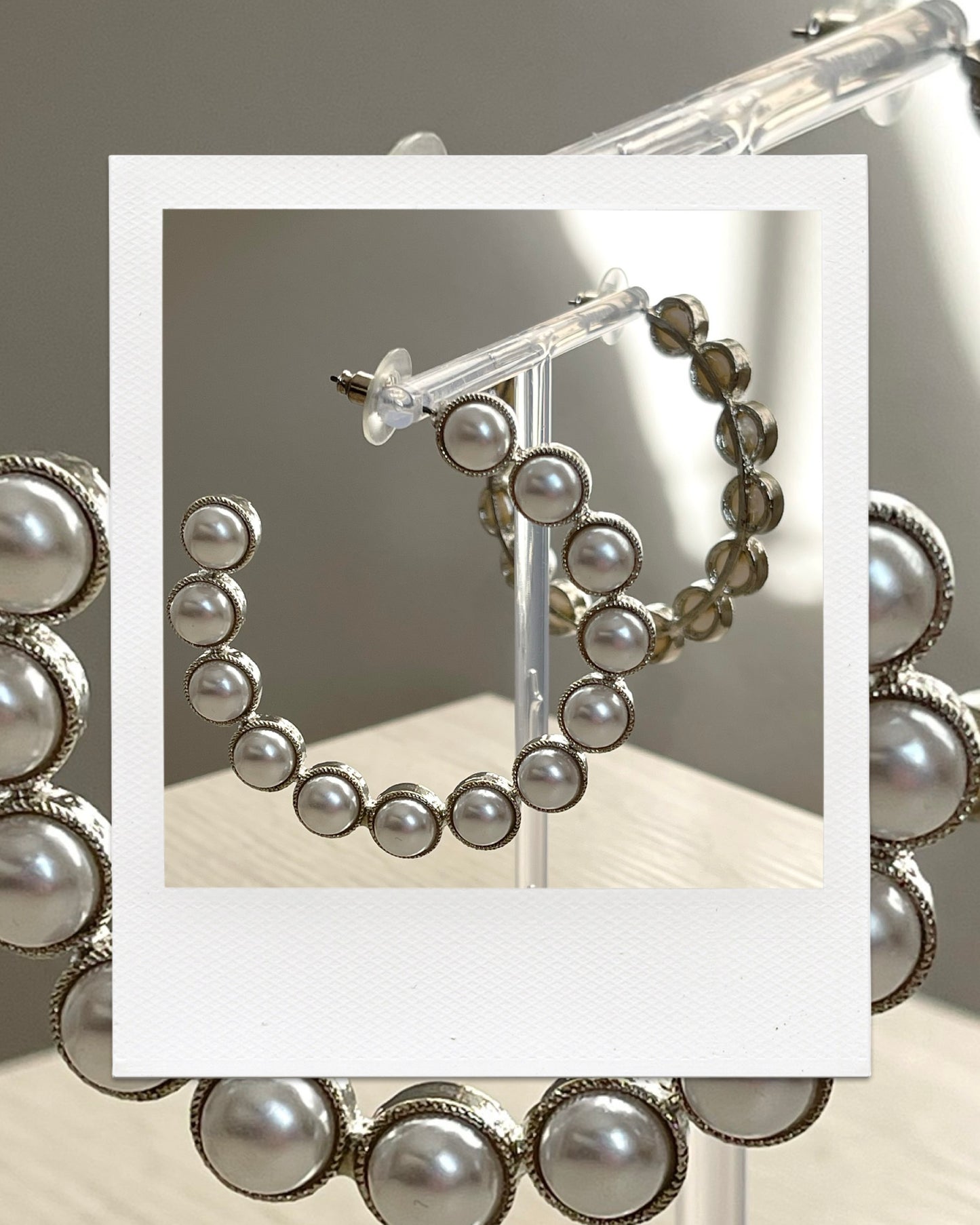 Silver Pearl Hoop Earrings