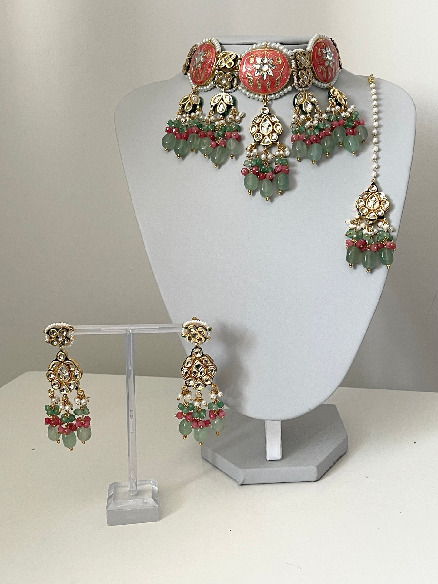 Peach and Mint Kundan Set