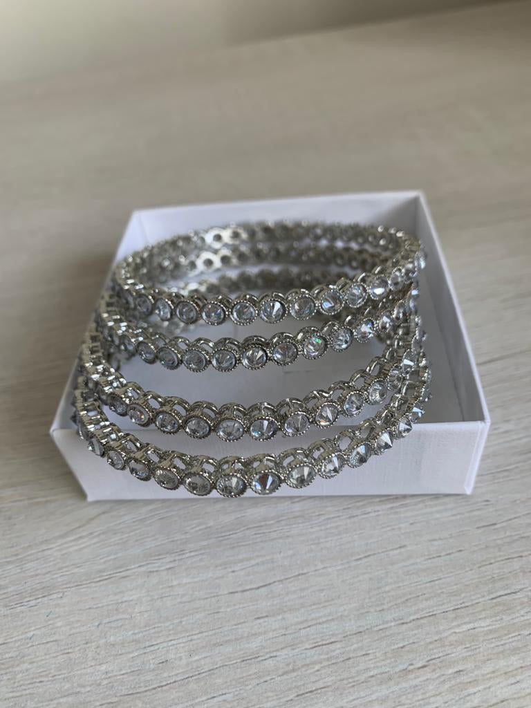 4 Silver Polki Bangles Set