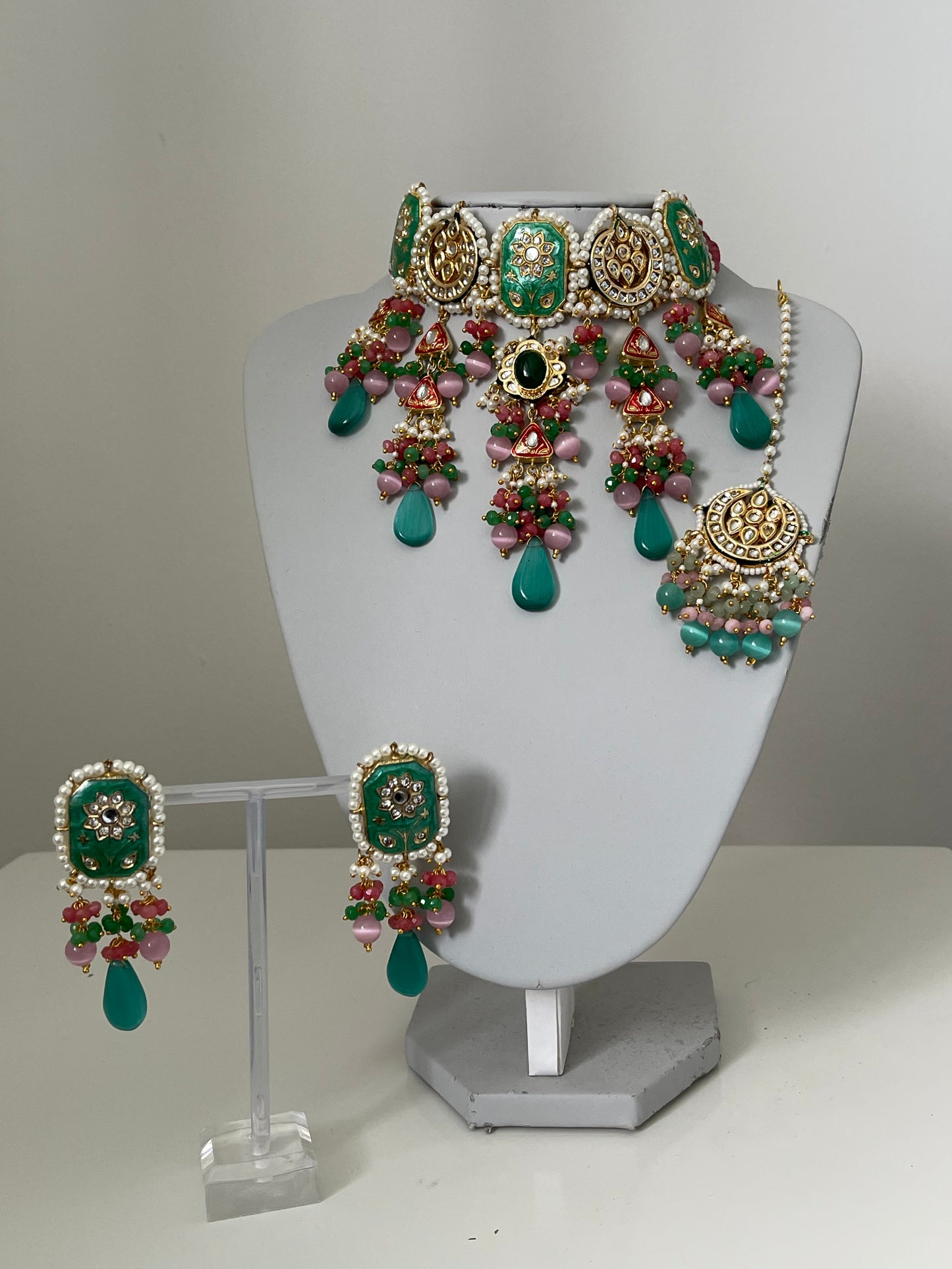 Teal and Pink Kundan Set