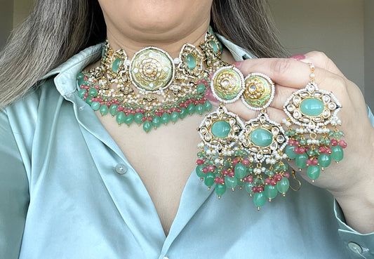 Bridal Jade Green and Peach Set