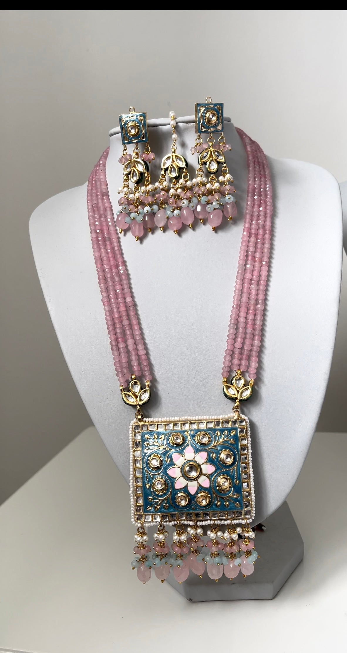 Pink Meenakari Kundan Mala/ Long Haar Set