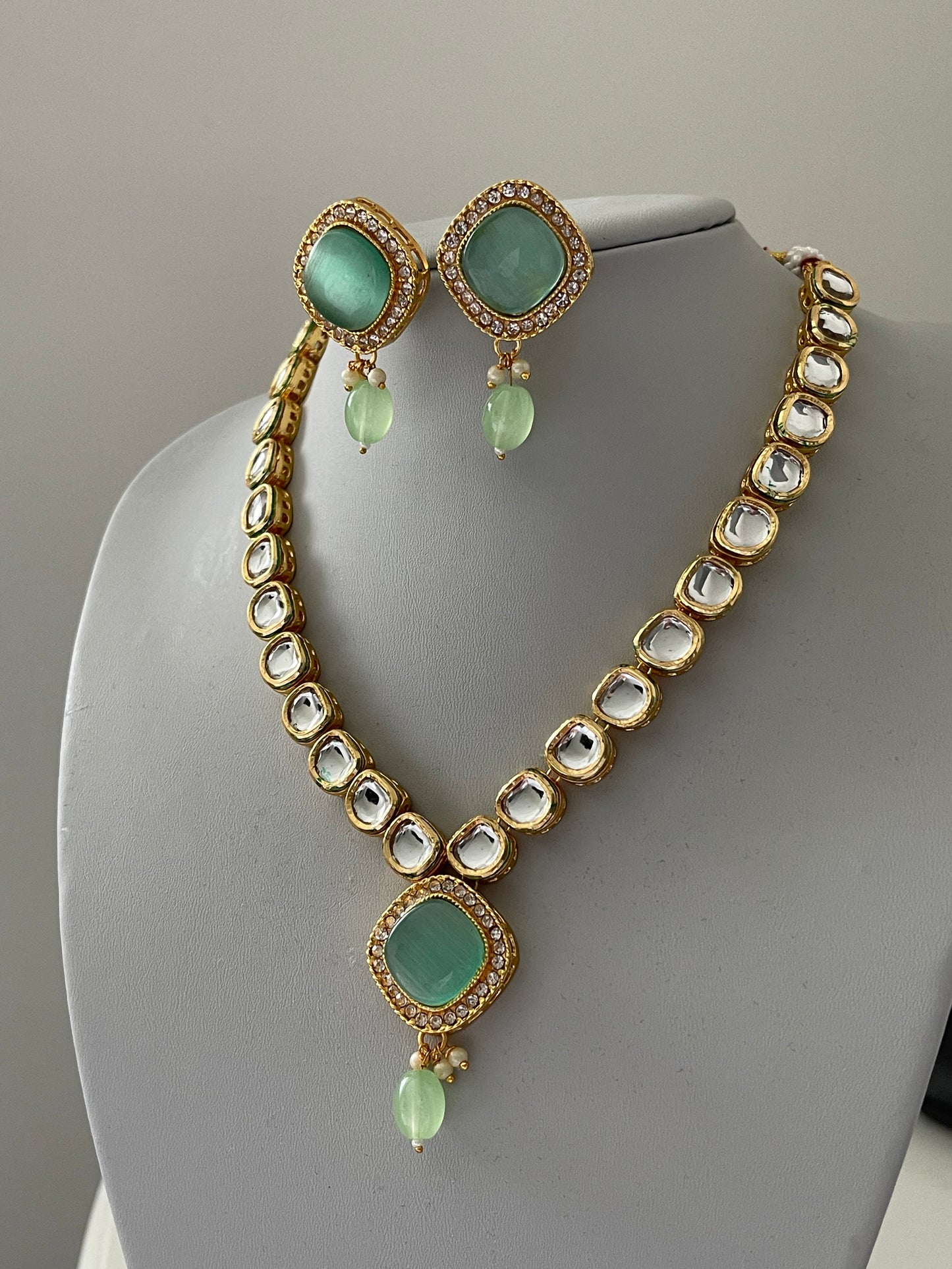 Mint Meenakari necklace with Earrings