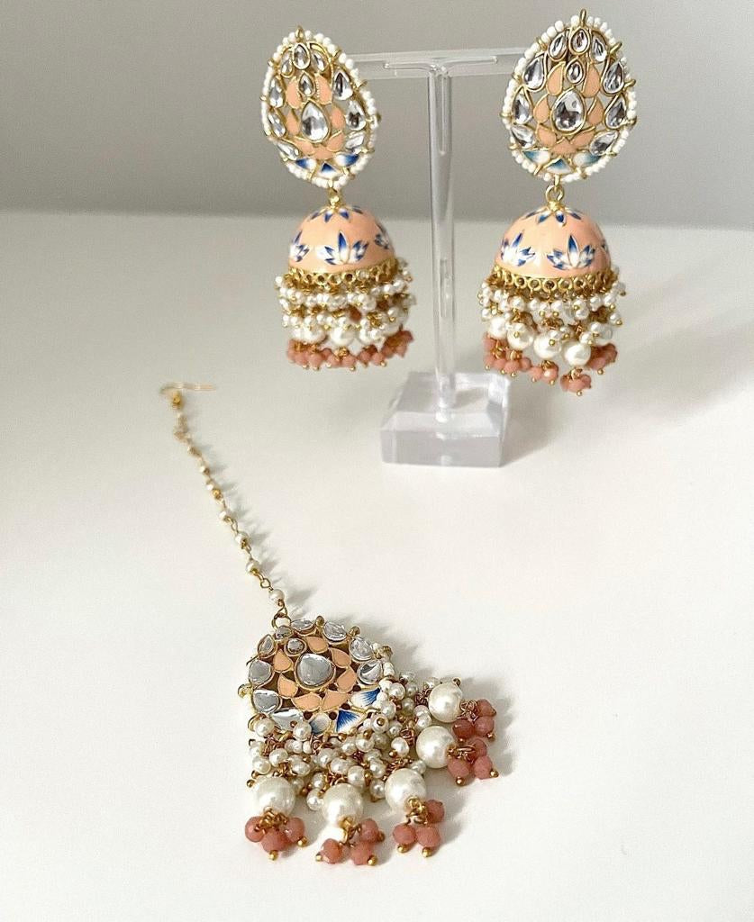 Meenakari Jhumka Earrings with Tikka