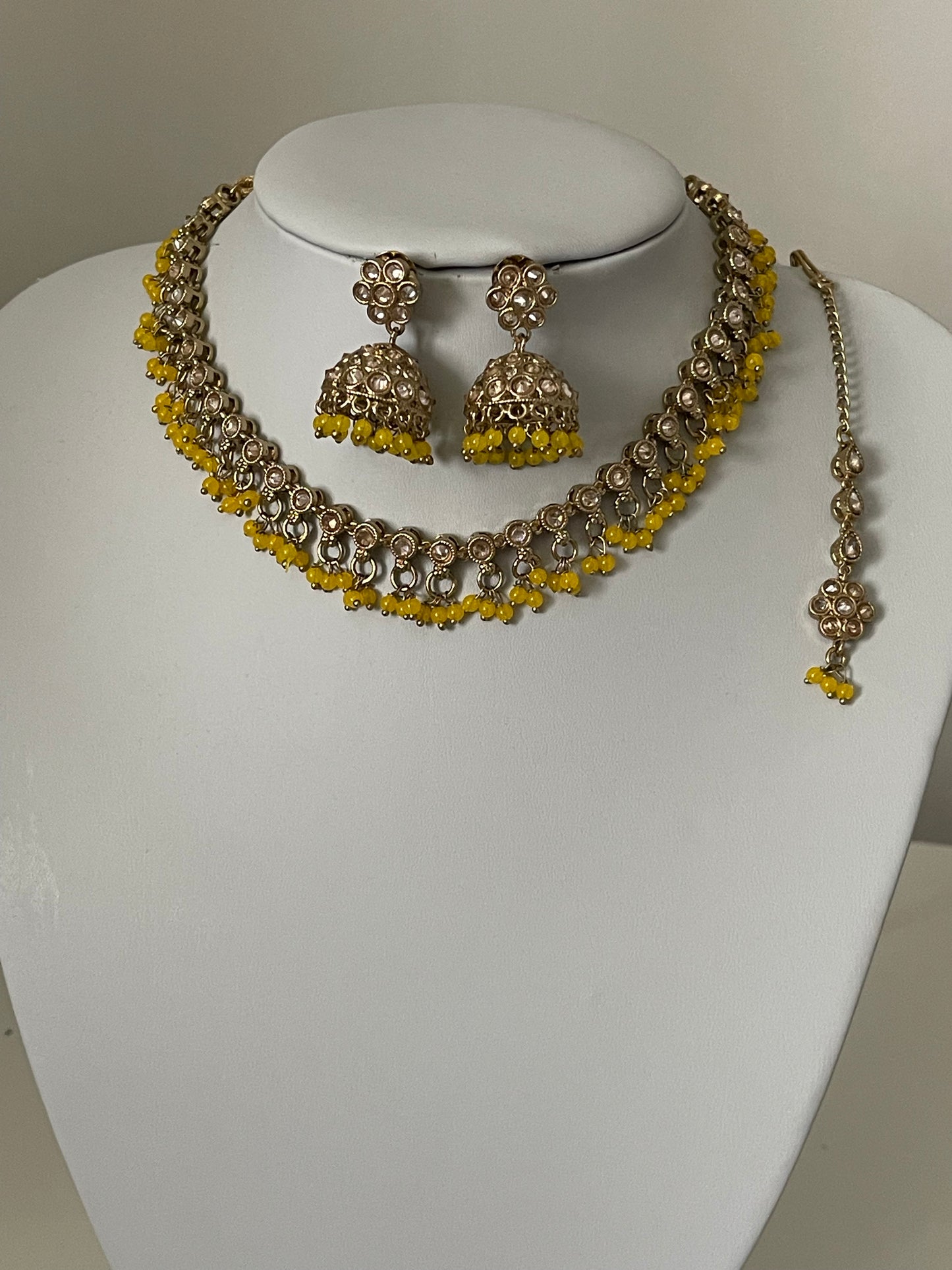 Yellow Choker Set with Jhumka Earrings