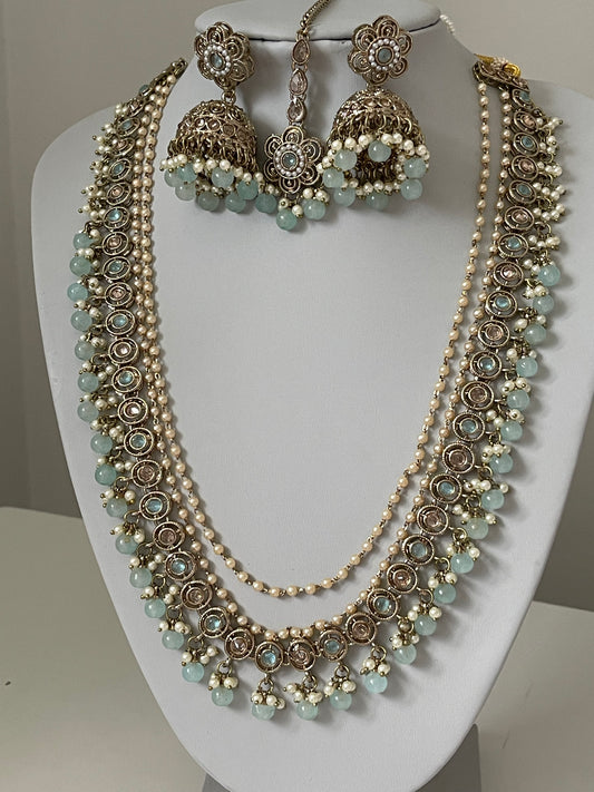 Mint and Pearl Mala/ Long Haar Set