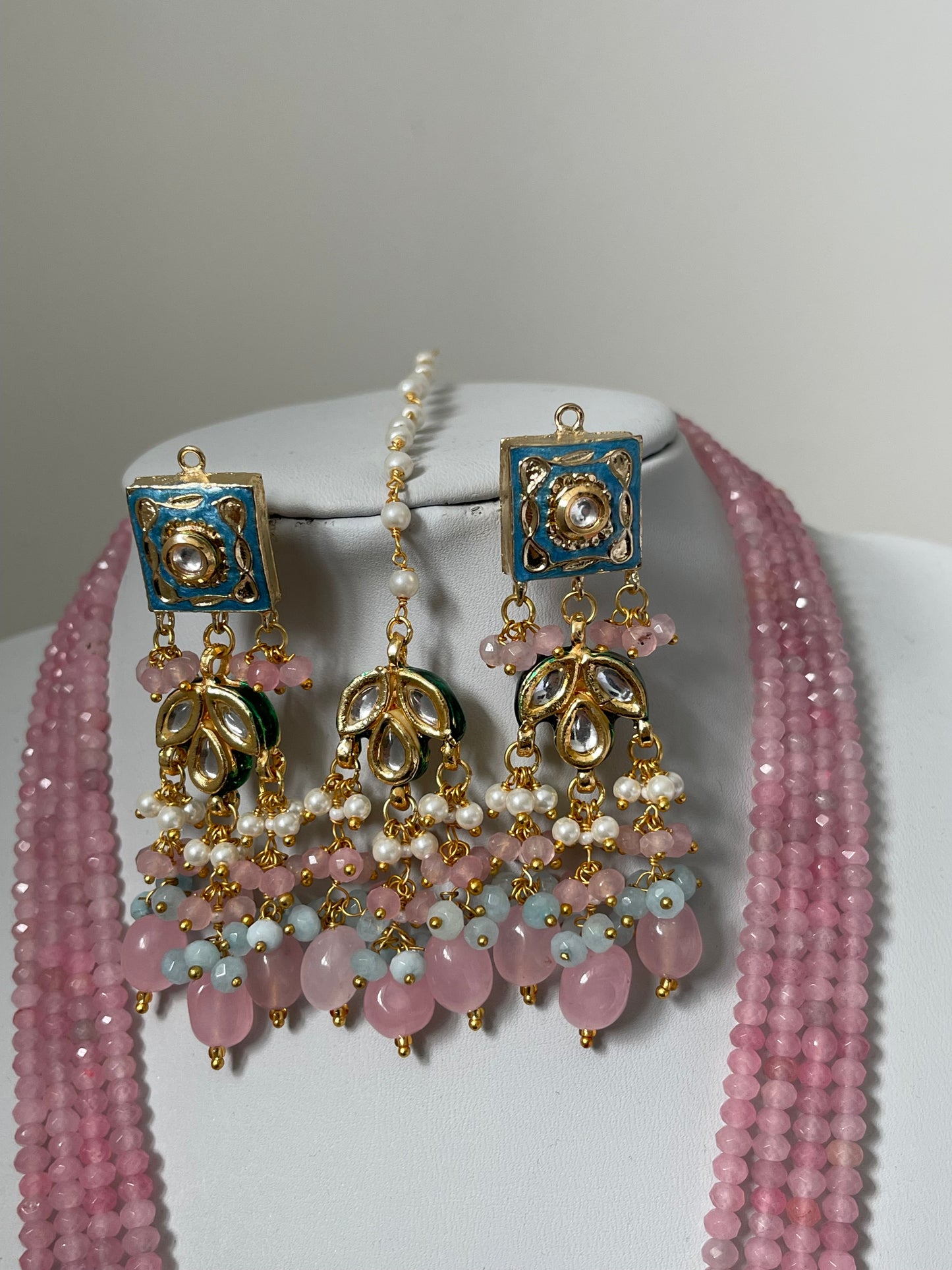 Pink Meenakari Kundan Mala/ Long Haar Set