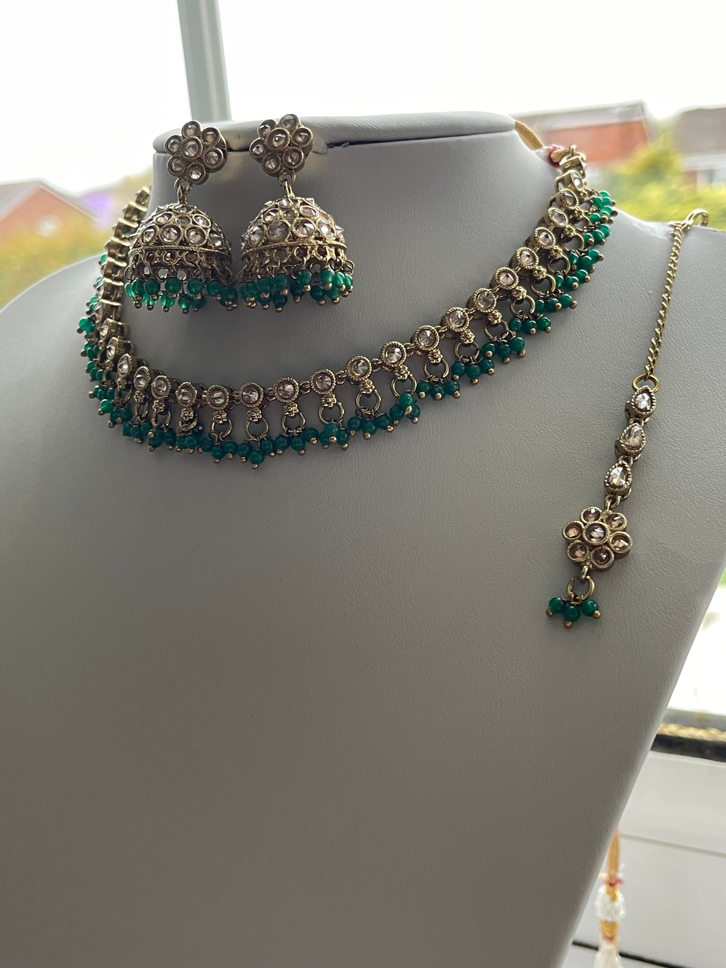 Green Choker Set with Jhumka Earrings