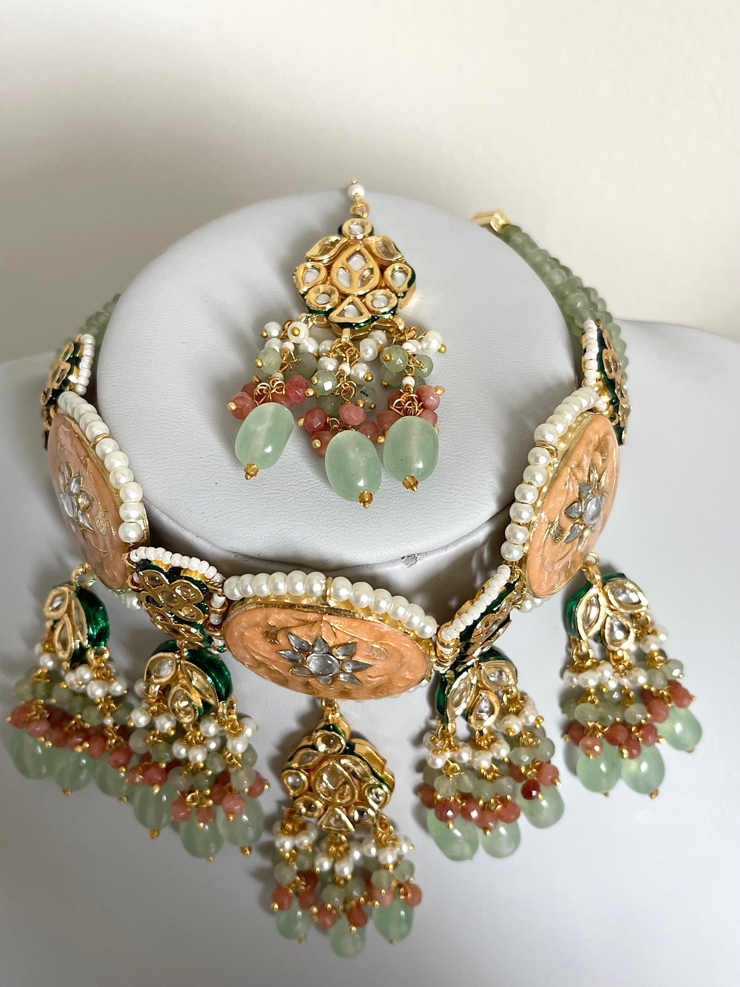 Peach & Mint Meenakari Choker Set