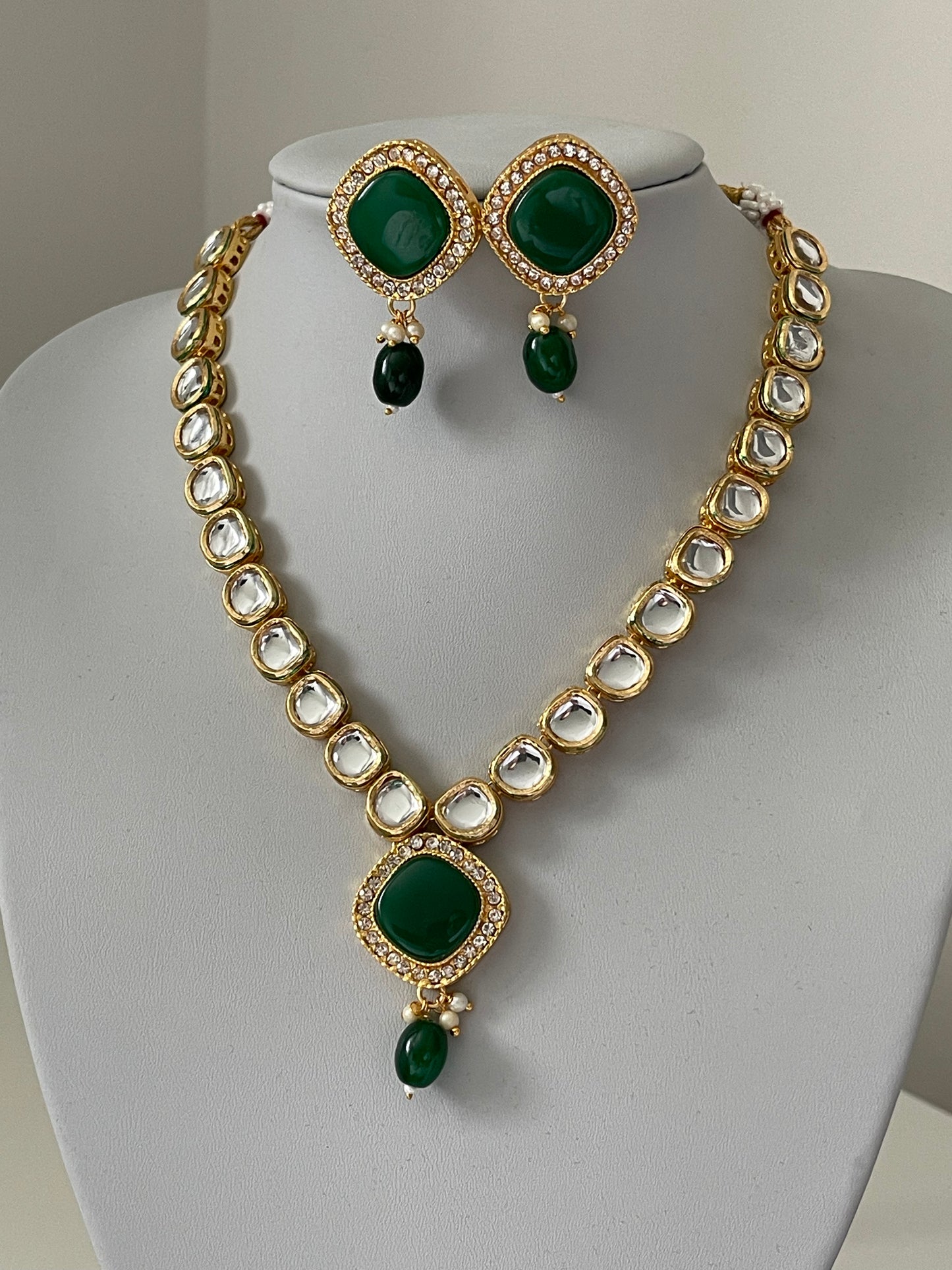 Green Meenakari Kundan Set with Earrings