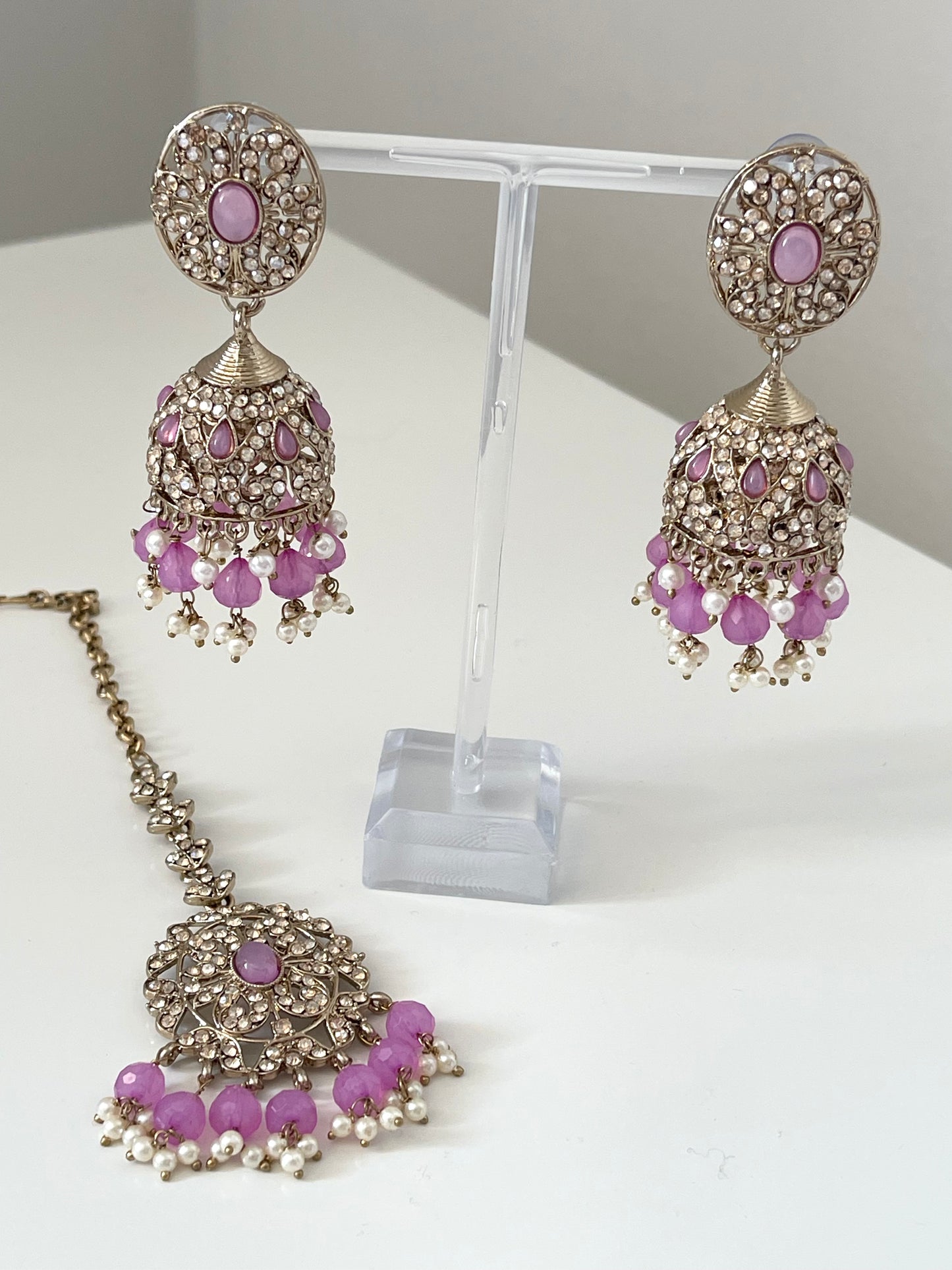 Lilac Earring and Tikka Set