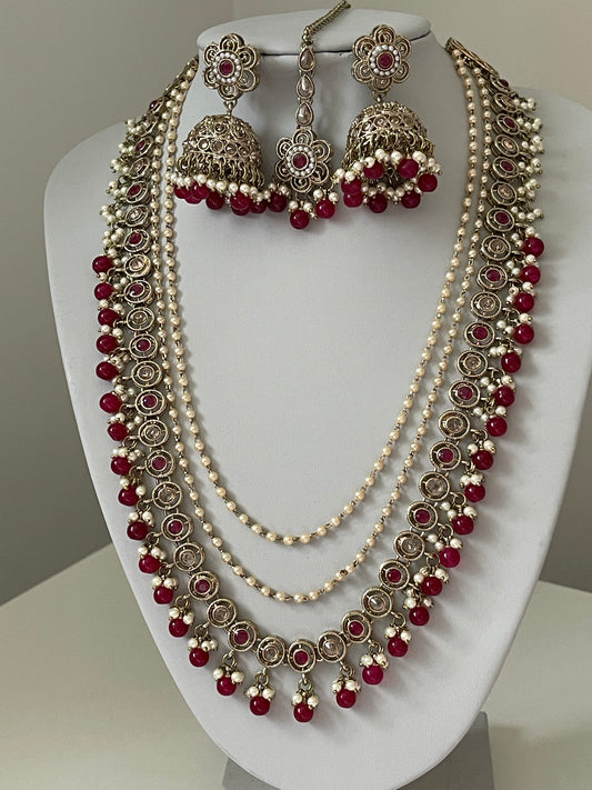 Maroon Mala/Long Haar Set